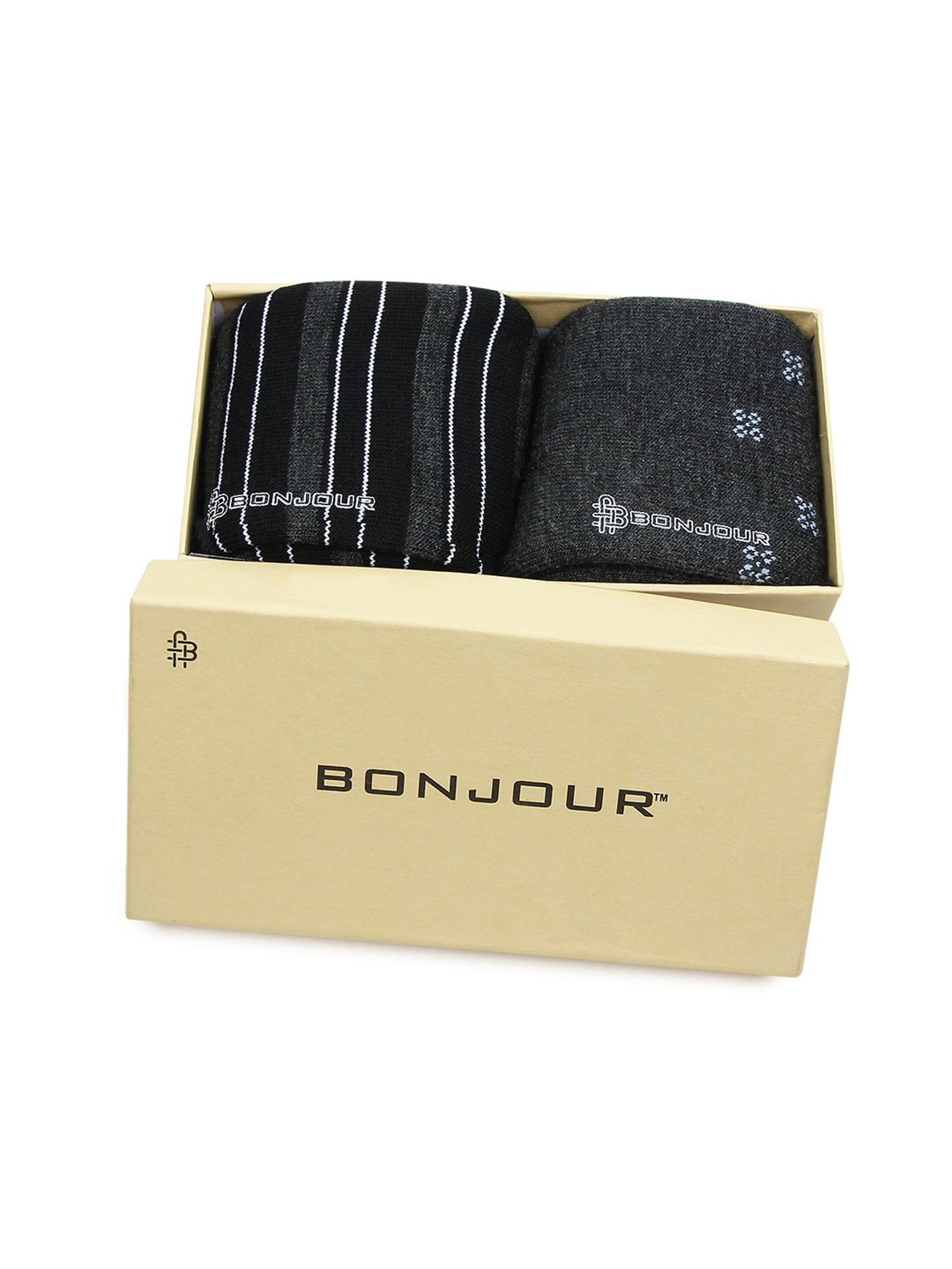 Bonjour Dark Grey and Black Socks (Pack Of 2)
