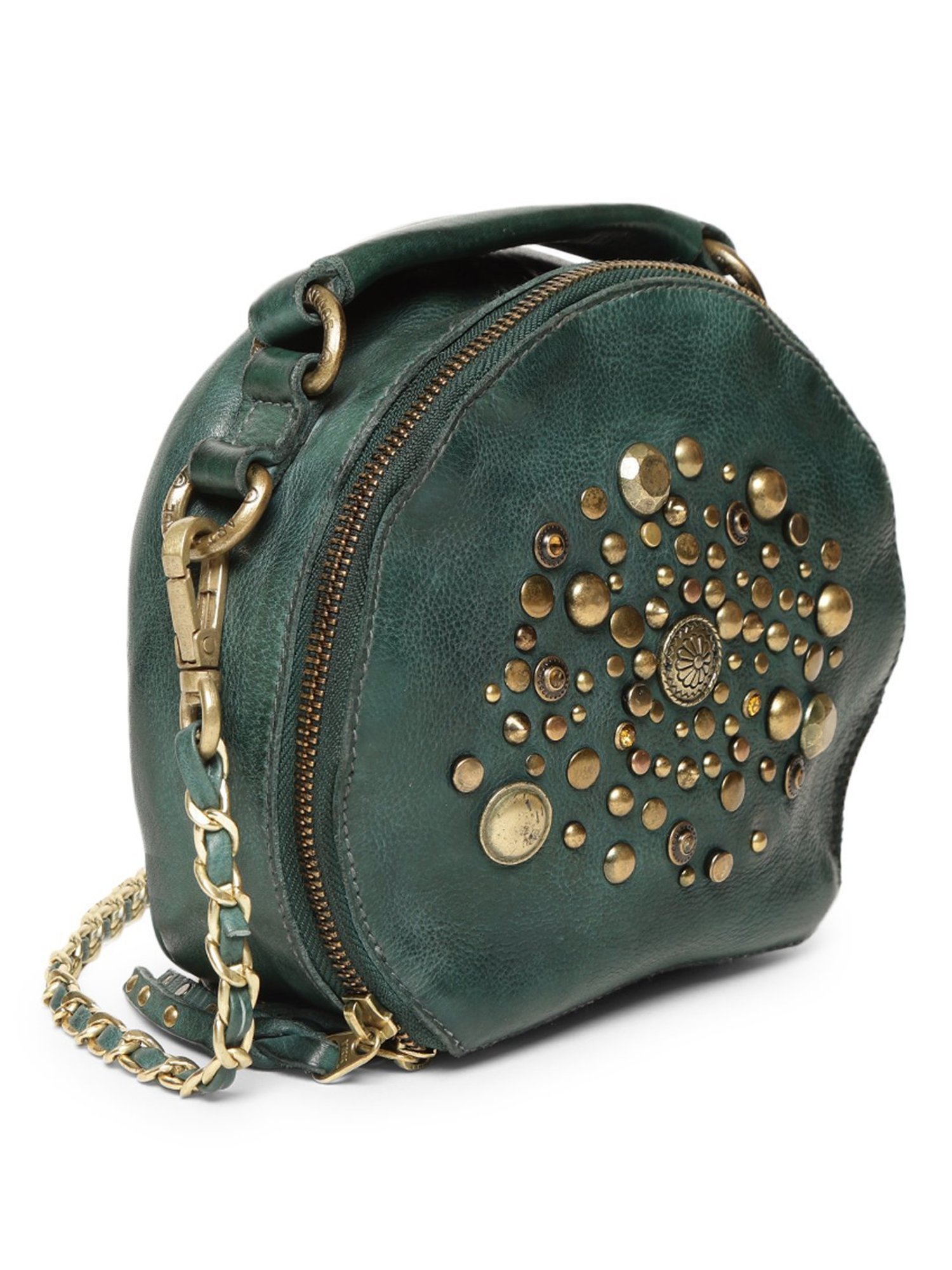 Art N Vintage Rivet & Concho Olive Leather Embellished Small Handbag