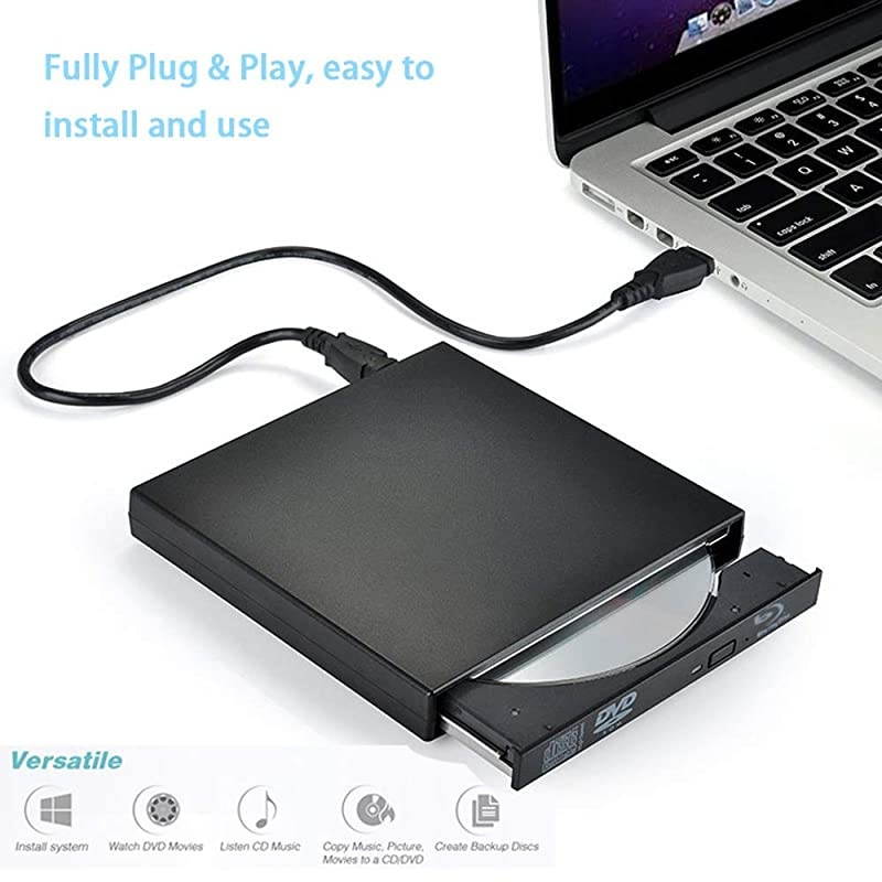 Blu Ray DVD Drive USB 2.0 Ultra-Slim CD/DVD-ROM CD/DVD-RW Burner Player Rewriter for All Laptop/Notebook/Desktop with Windows 7/8/10/XP MAC OS(Black)