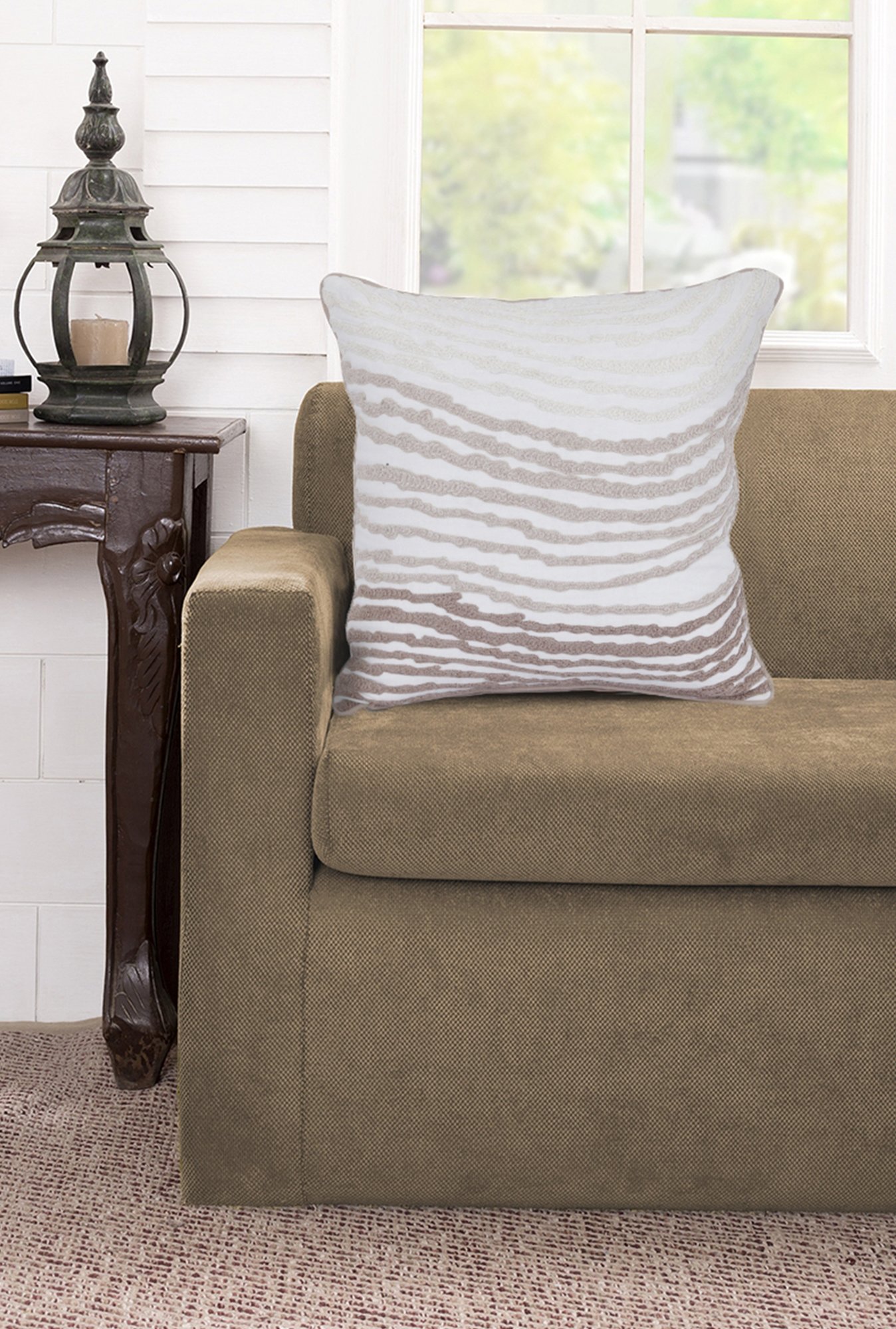 Maspar Corded Emb Neutral 100% Cotton Cushion Cover