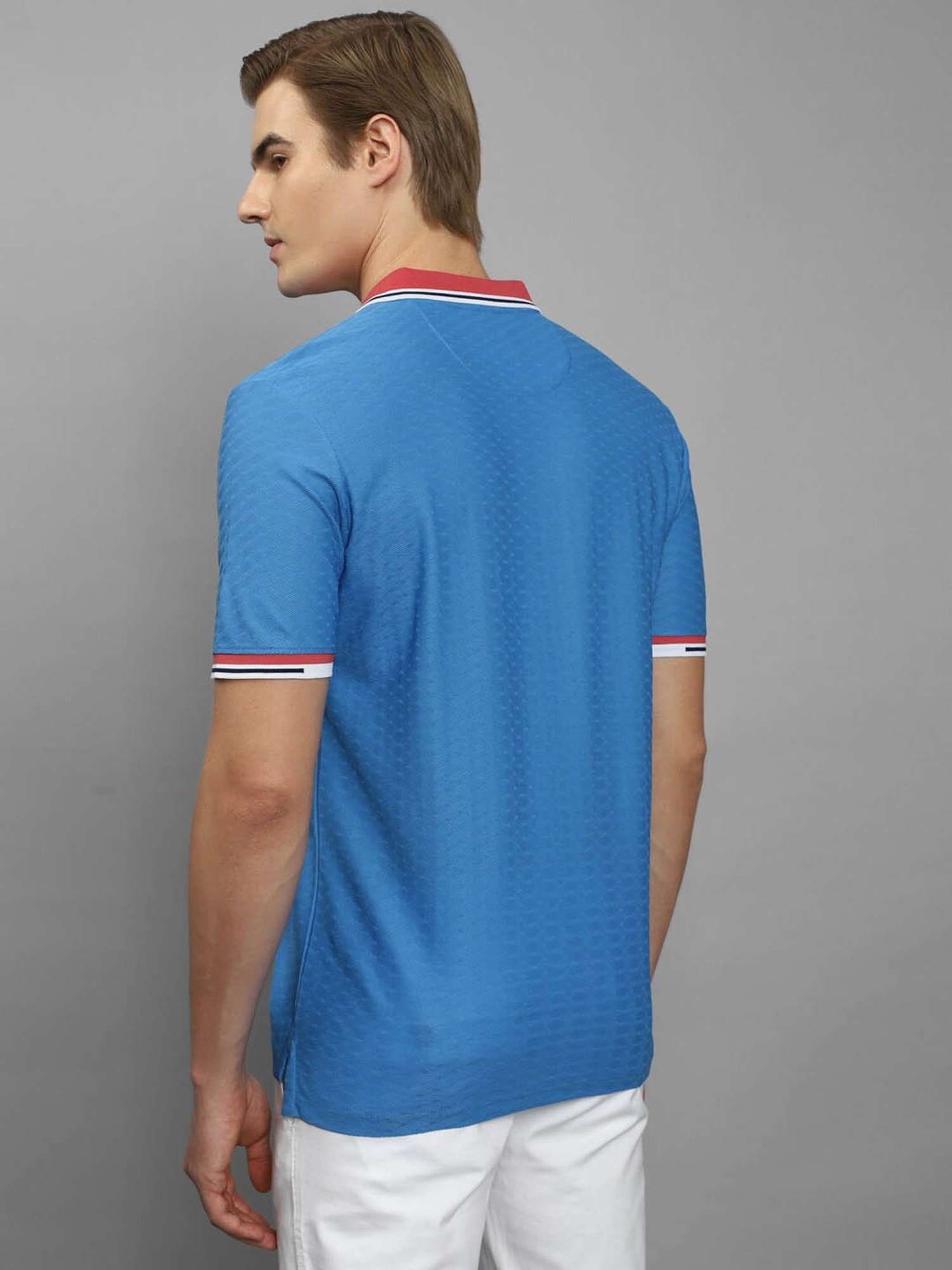 Louis Philippe Sport Blue Cotton Regular Fit Texture Polo T-Shirt