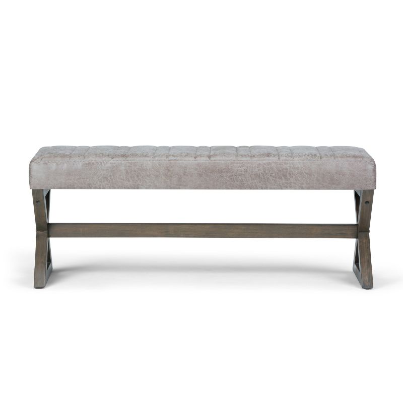 48" David Ottoman Bench Distressed Gray Taupe Faux Air Leather - WyndenHall