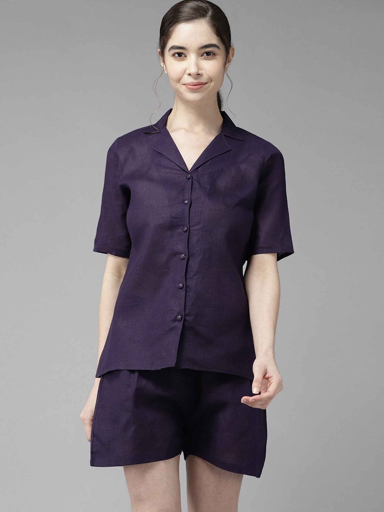 Prakrti Blue Shirt Collar Top Shorts Set