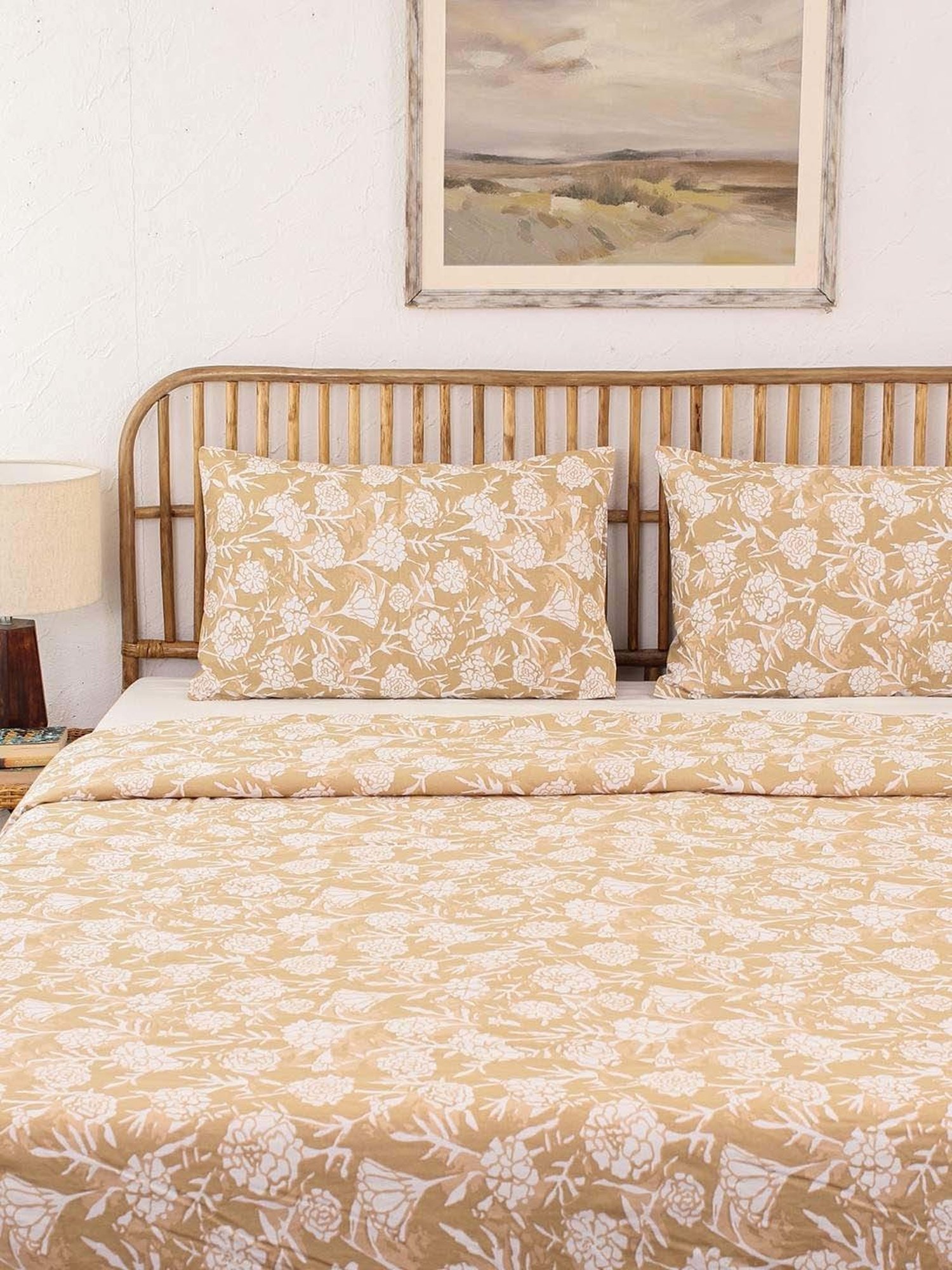 House This Genda Phool Beige 150 TC Cotton Double Bedsheet Set