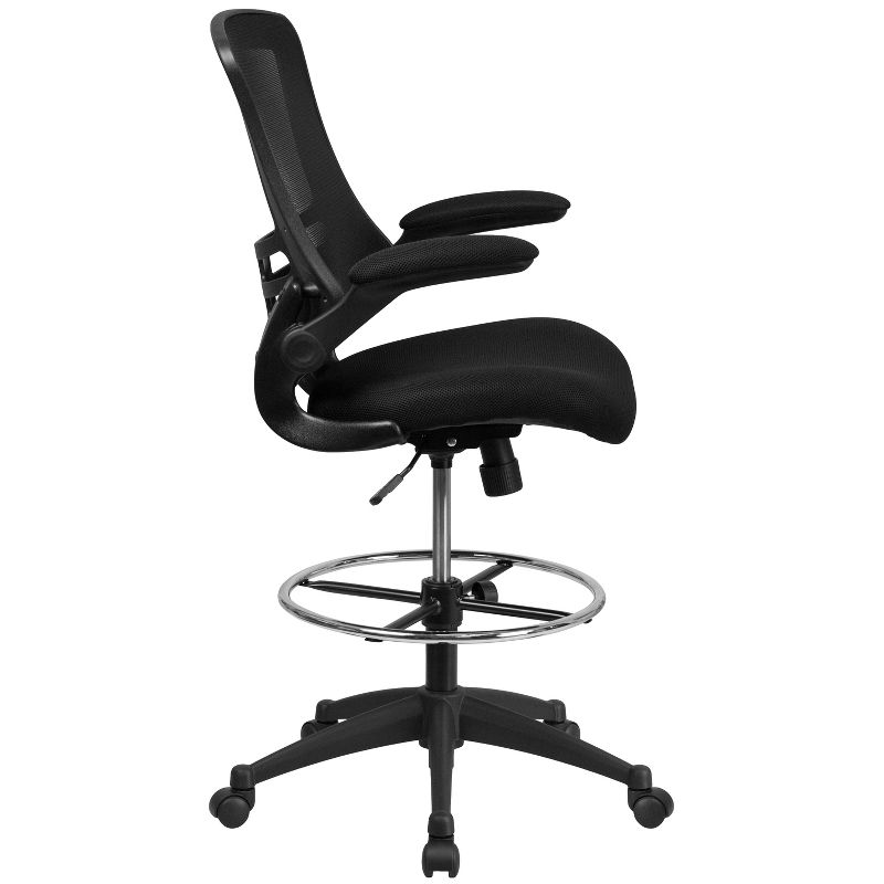 Emma and Oliver Mid-Back Black Mesh Ergonomic Draft Chair - Adjustable Ring & Flip-Up Arms