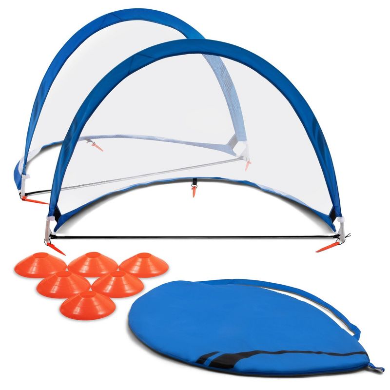 Training Equipment Pair of 4 Foot Pop Up Soccer Goals with Disc Cones, Blue