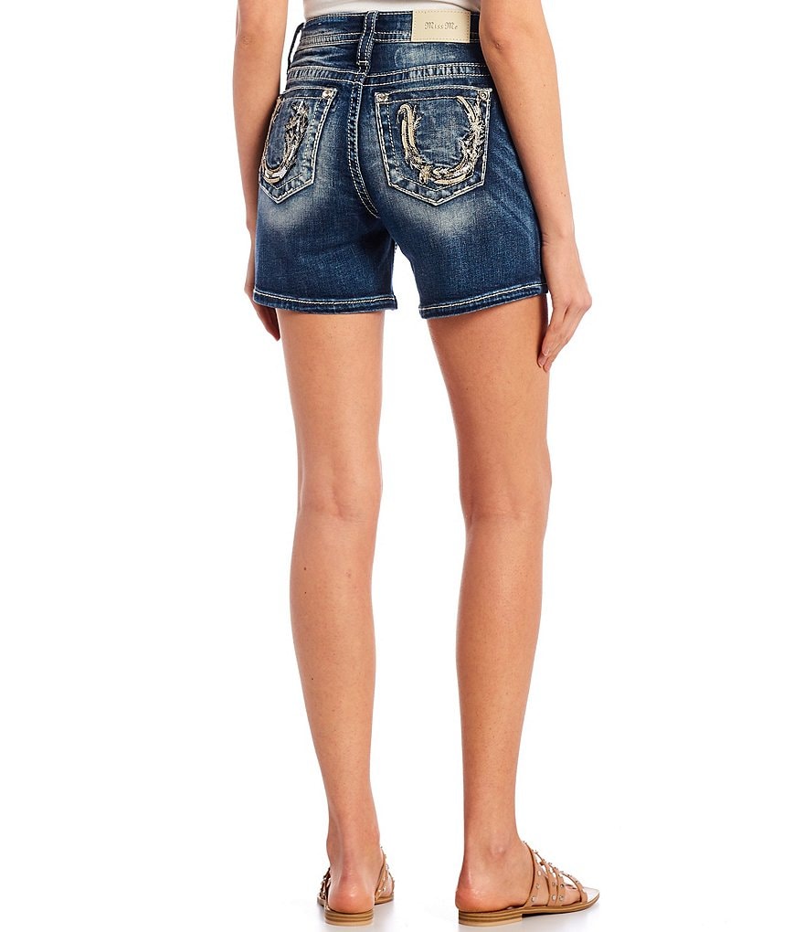 Miss Me Mid-Rise Floral Horseshoe Pocket Shorts