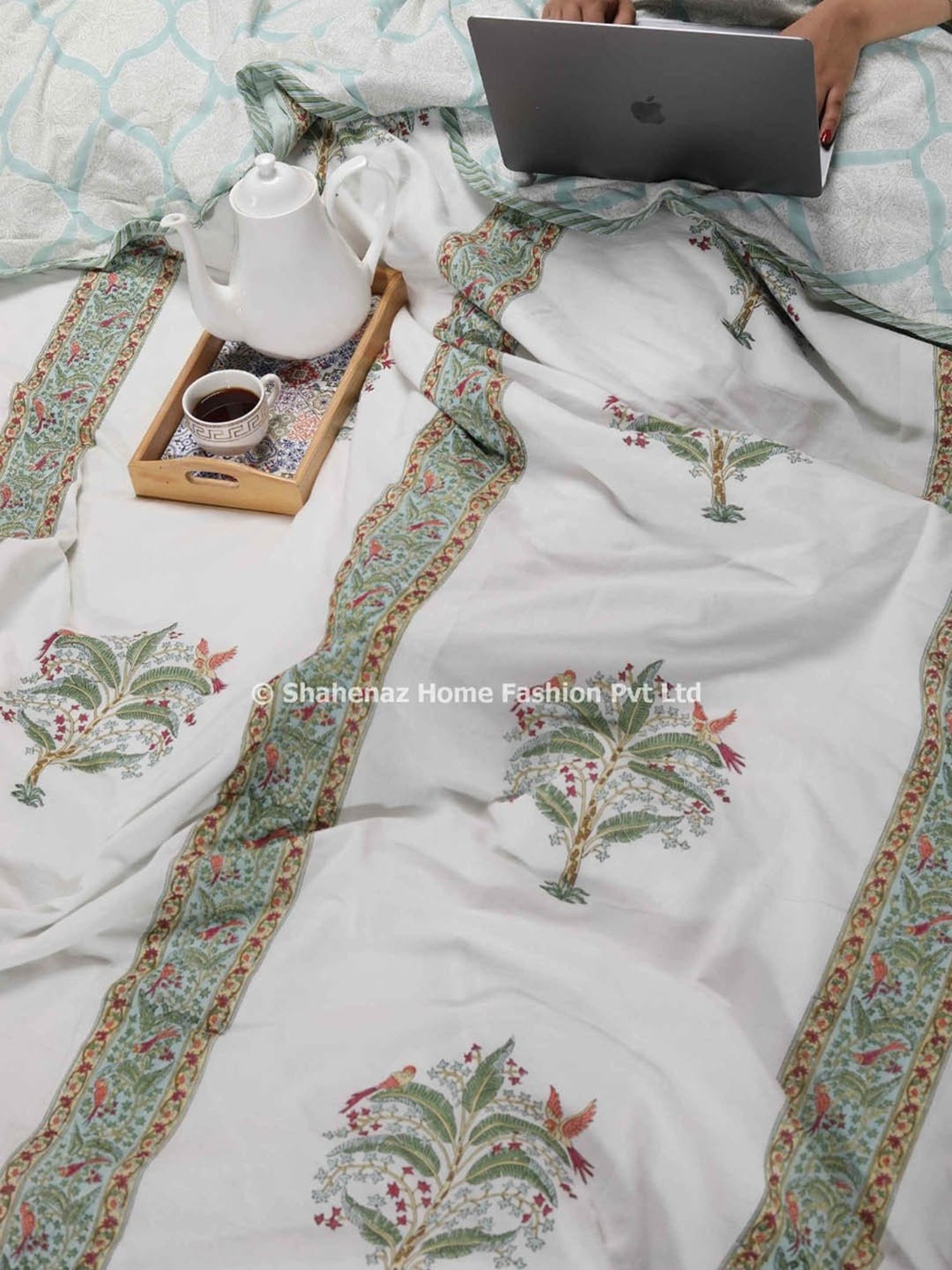 Shahenaz Parrot Bootah Printed Green Cotton Double Reversible Dohar