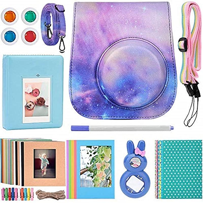 Instant Camera Accessories Bundle Compatible for Fujifilm Instax Mini 9/ Mini 8+/ Mini 8 Instant Film Camera. Includes Camera Case, Album, Frame, Stickers, Strap,etc - Galaxia