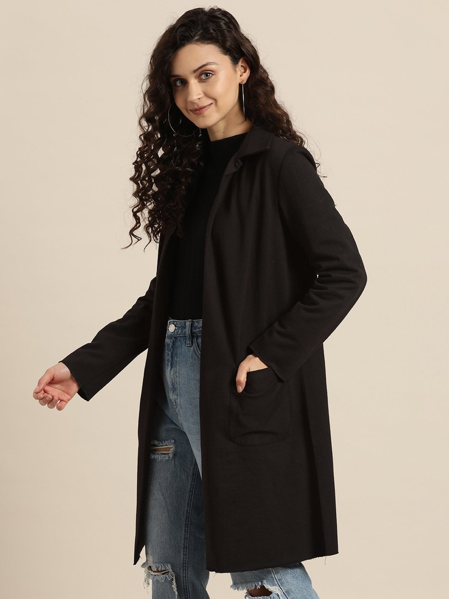 Qurvii Black Fleece Long Jacket