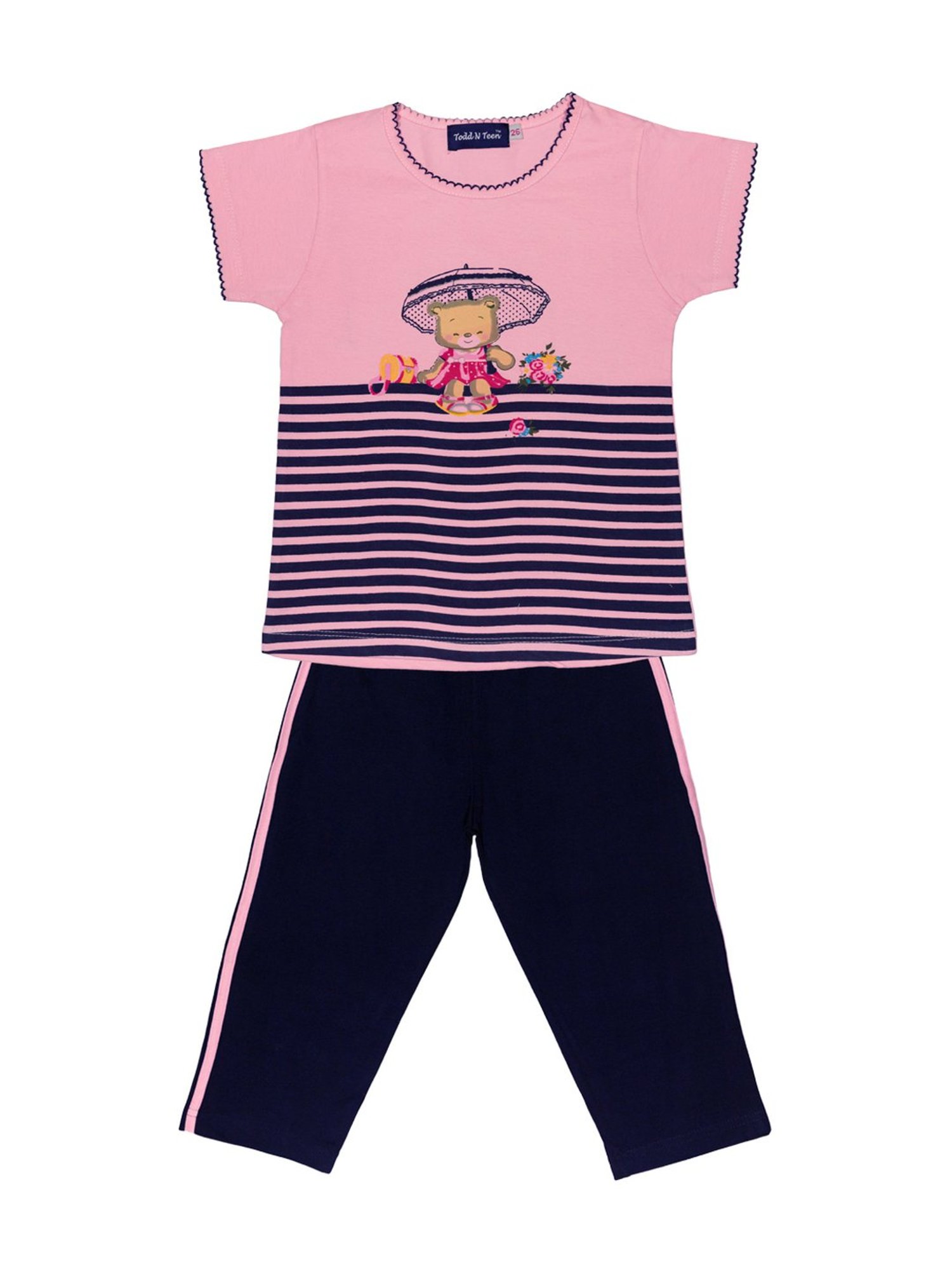 Todd N Teen Kids Pink Cotton Graphic Print T-Shirt & Pants