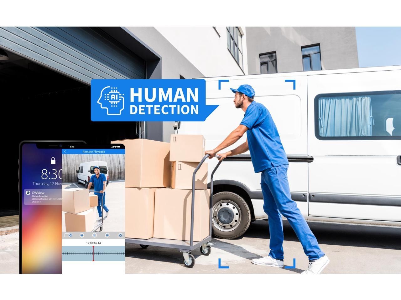 GW Smart AI PoE IP Video & Audio Security Camera System, 32CH 4K NVR with 24 x 5MP 1920P IP Bullet Camera, Day/Night Weather Proof, Human Detection, 8TB