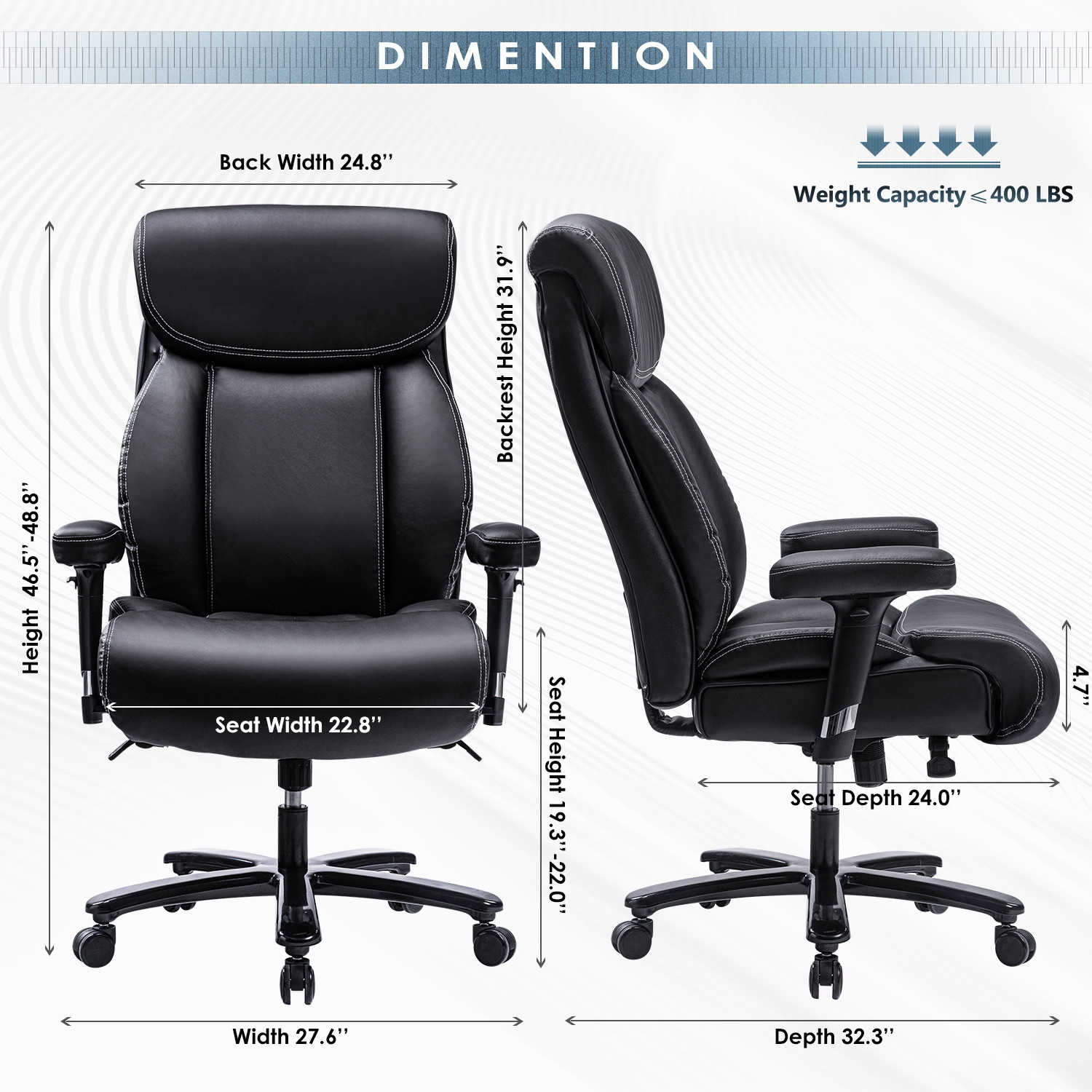 REFICCER Big & Tall 400lb Office Chair, Ergonomic Design Heavy-Duty Metal Base Thicken Padding High-Back Executive Desk Computer Task Chair