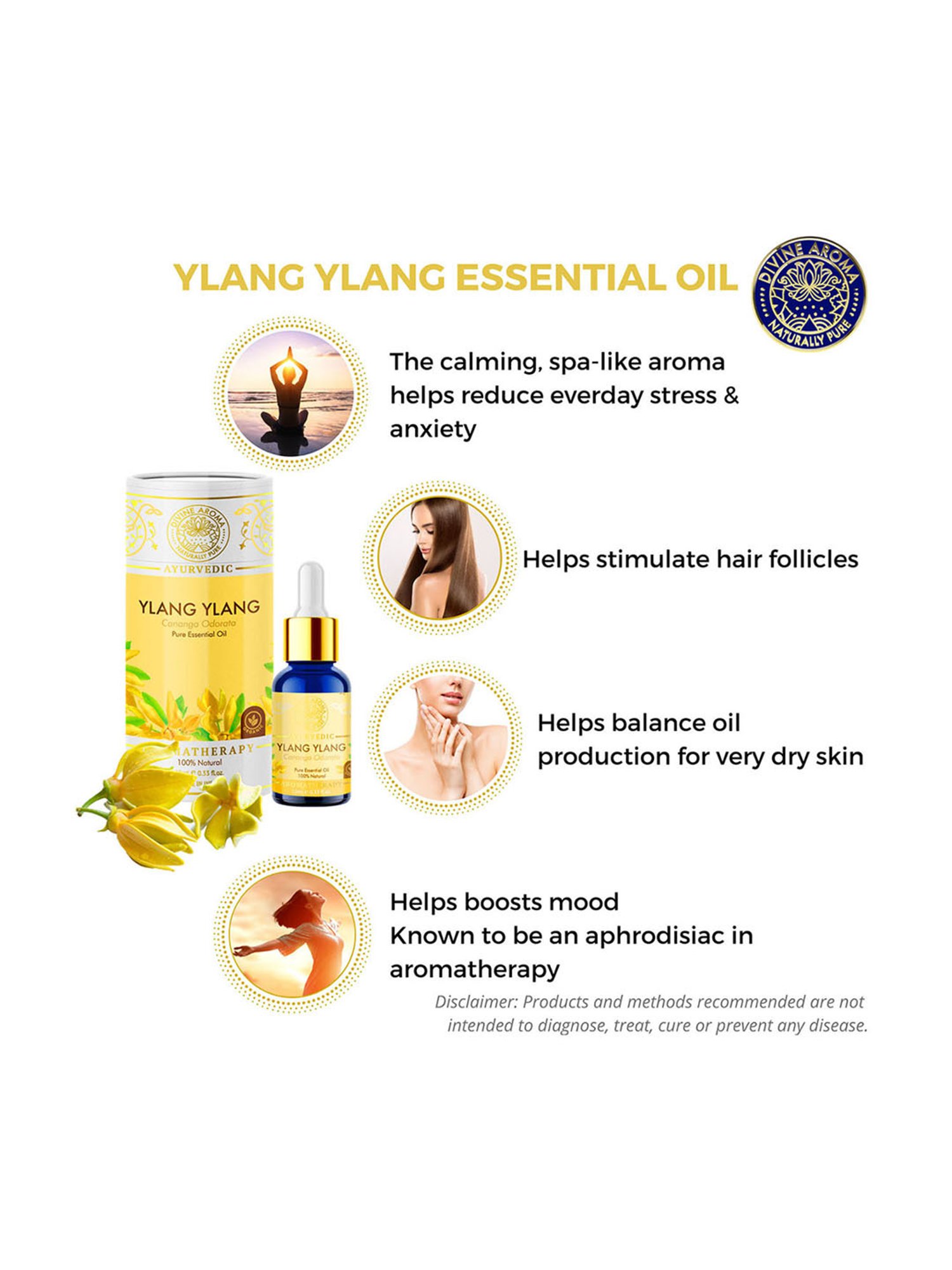 Divine Aroma Ylang-Ylang Essential Oil - 10 ml