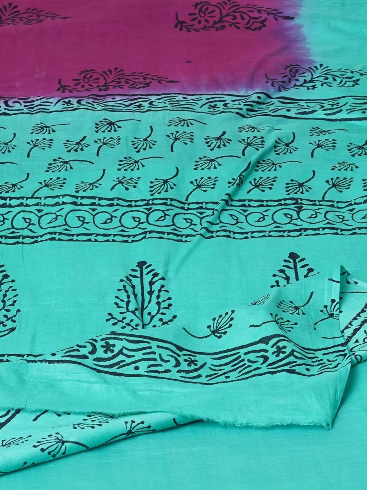 Unnati Silks Purple & Blue Cotton Printed Saree With Unstitched Blouse
