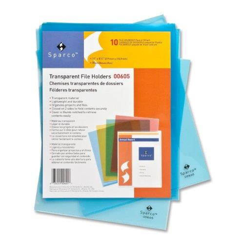 Sparco 00605 Transparent File Holder, 8.50" Width x 11" Length Sheet Size - 20 Sheet Capacity - Blue - 10 / Pack, 1 Pack