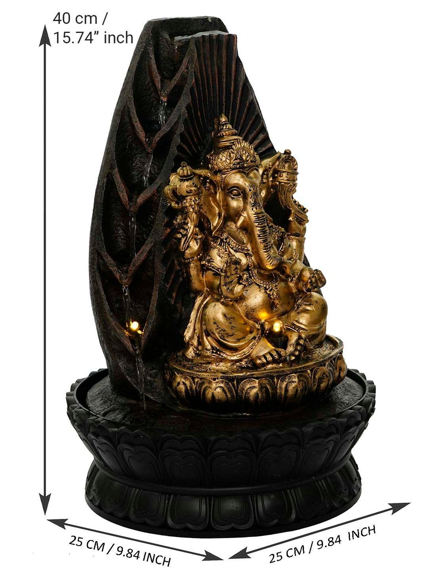 CHRONIKLE Golden & Brown Polyresin Ganesha Idol Both Sided 5 Steps Waterfall Fountain