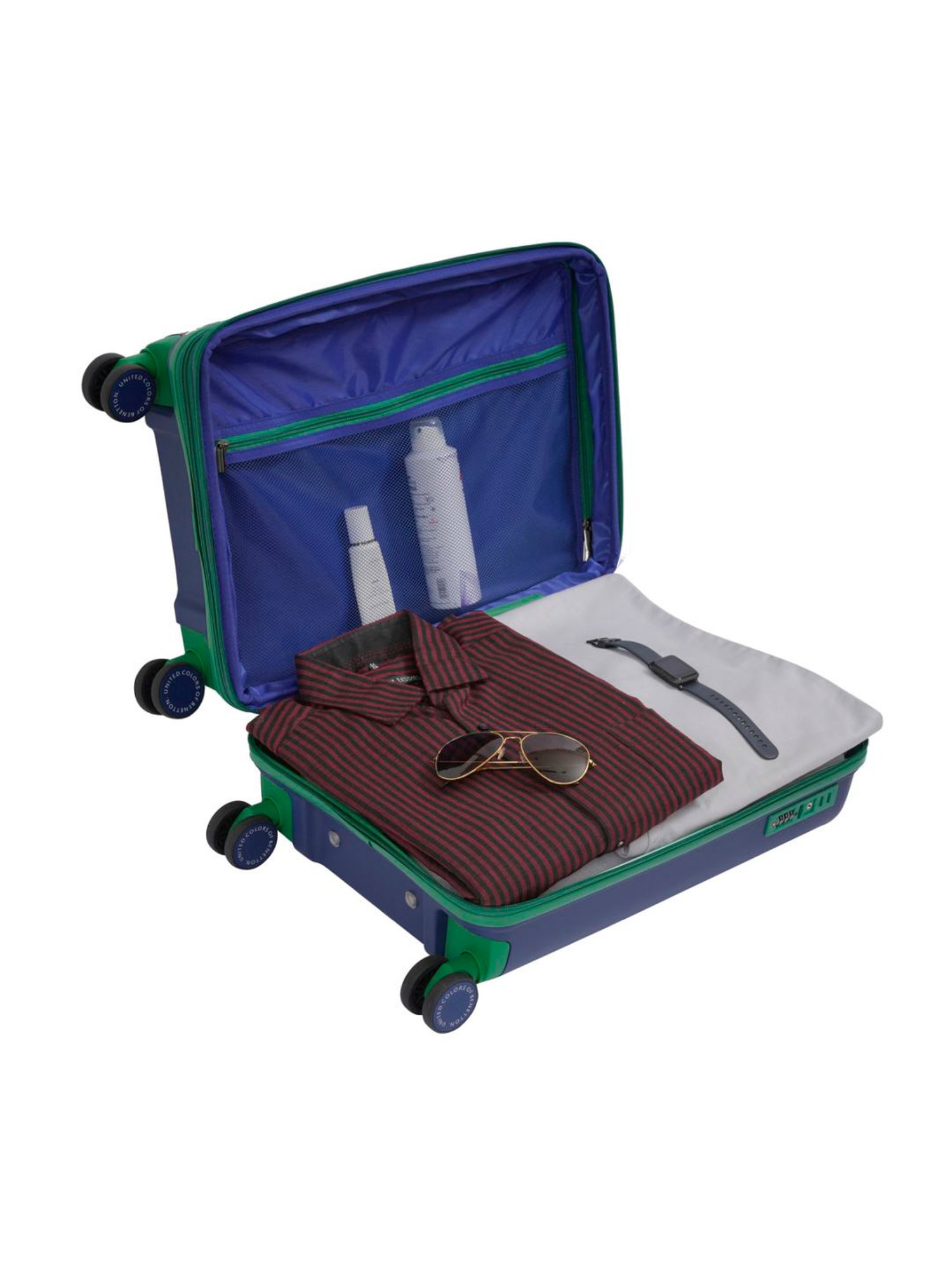 United Colors of Benetton Emerald Navy Textured Hard Medium Trolley Bag - 65.5 Cm