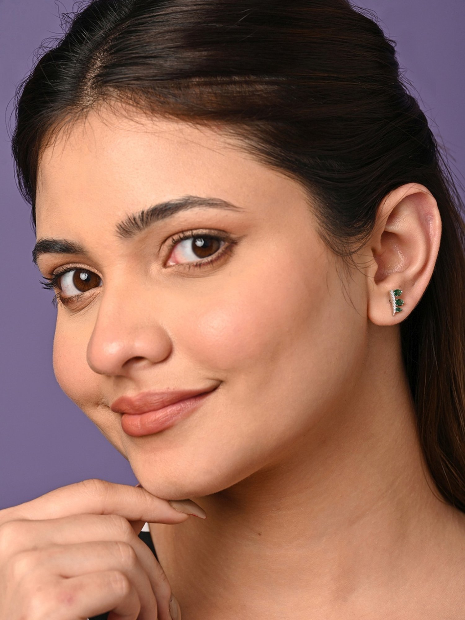 Clara 925 Silver Rhodium-Plated Swiss Zirconia Reina Stud Earrings