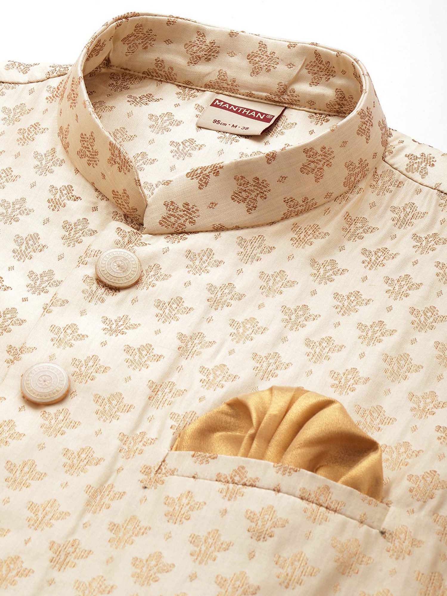 Manthan Beige Regular Fit Self Design Nehru Jacket