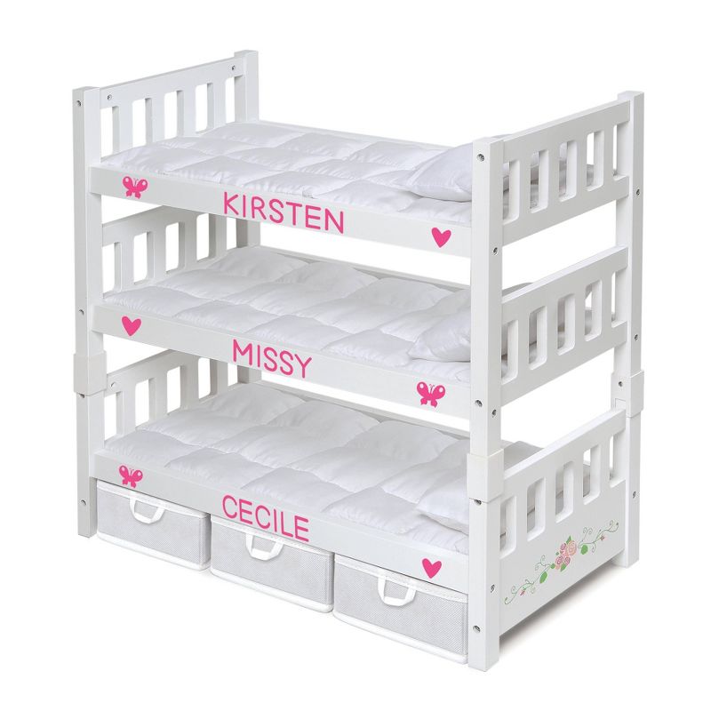 Badger Basket 1-2-3 Convertible Doll Bunk Bed with Bedding and Baskets - White Rose
