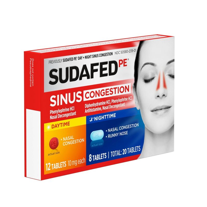 Sudafed PE Day + Night Maximum Strength Sinus Decongestant Tablets - 20ct