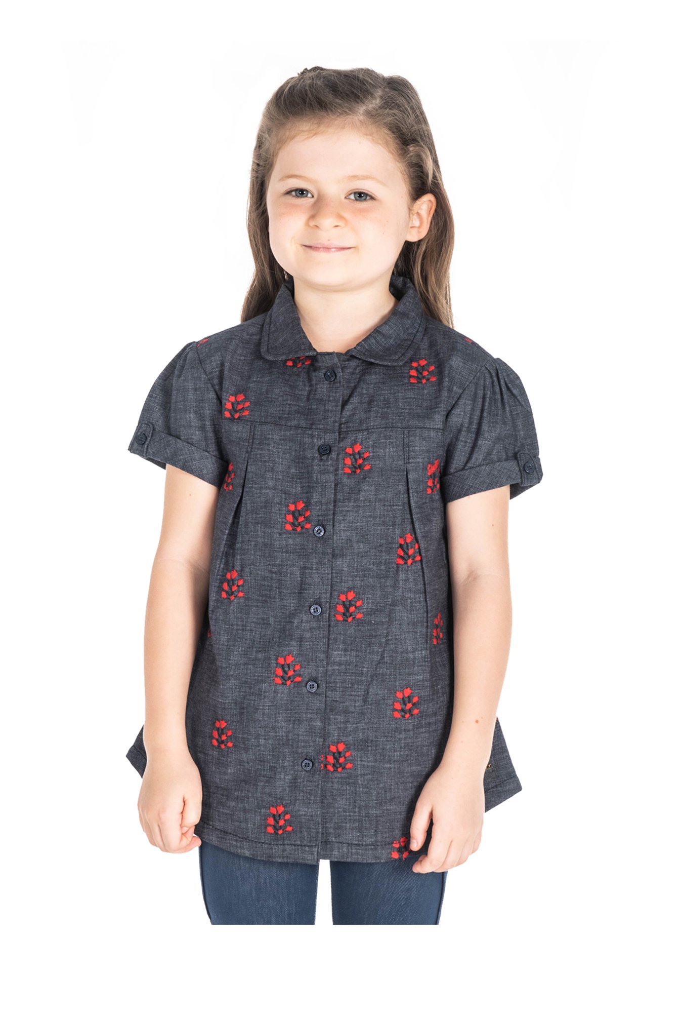 Cherry Crumble By Nitt Hyman Kids Grey Embroidered Casual Top