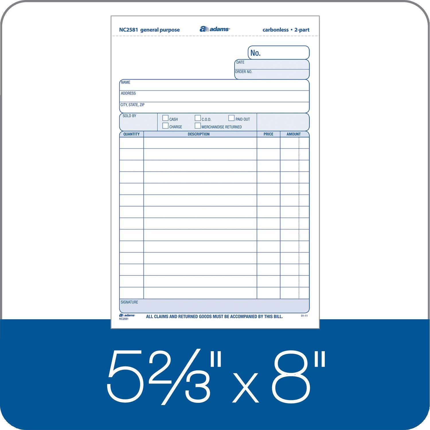 Adams General Purpose Unit Sets, 5.67 x 8.5 Inches, 2-Part, Carbonless, White/Canary, 100 Sets per Pack (NC2581)