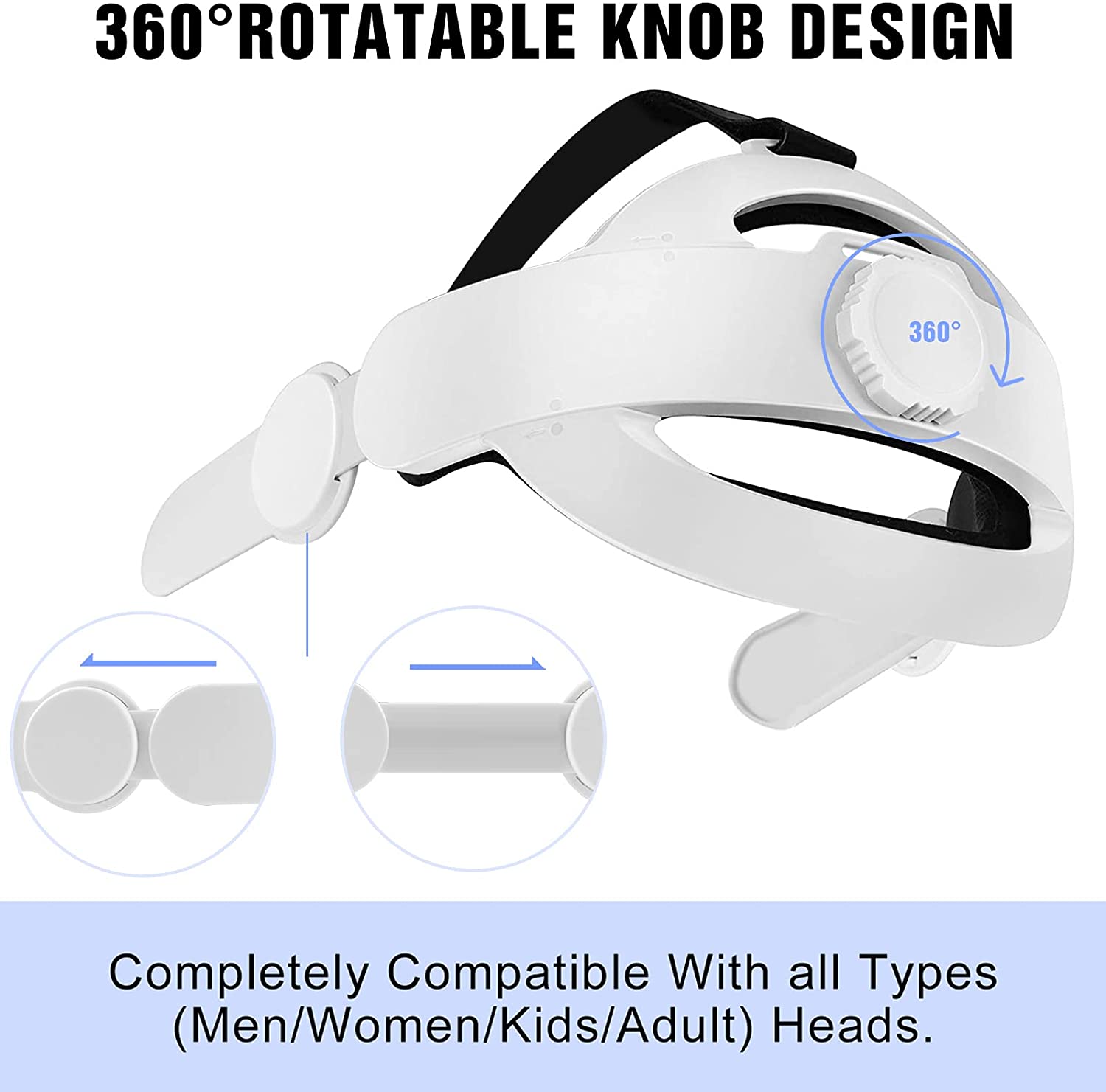 Split Structure Head Strap Compatible for Oculus Quest 2 with Head Cushion, Replacement for Elite Strap, Fits The Official Quest 2 Carrying Case, Lightweight Portable Storage