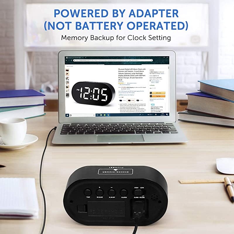 Digital LED Alarm Clock with Dimmer and Snooze 2 Level Alarm Volume Optional Large White Digit Display Bedside Clocks with USB Port Phone Charger Simple Operation White