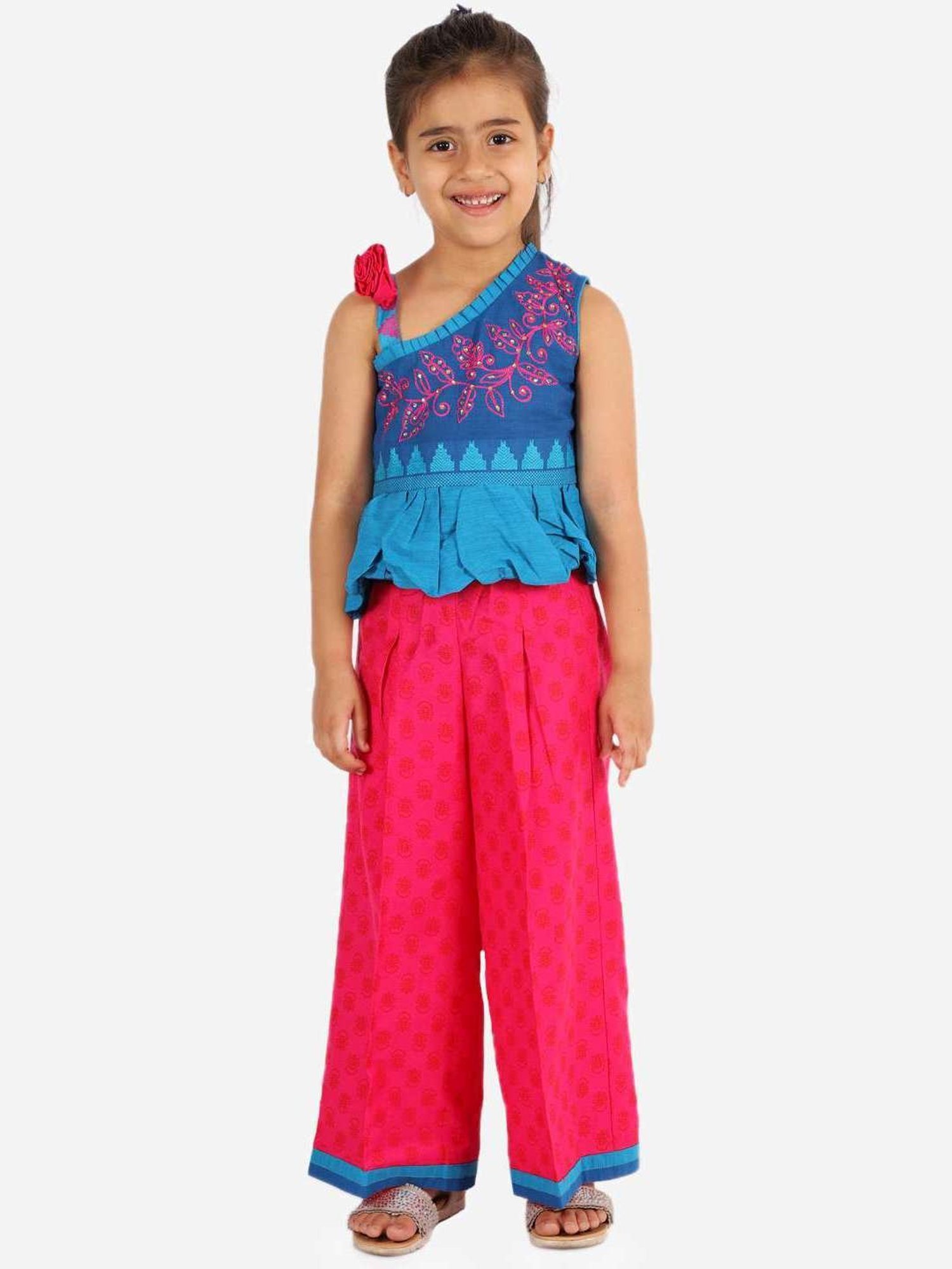 TWISHA Kids Blue & Pink Embroidered Top Set