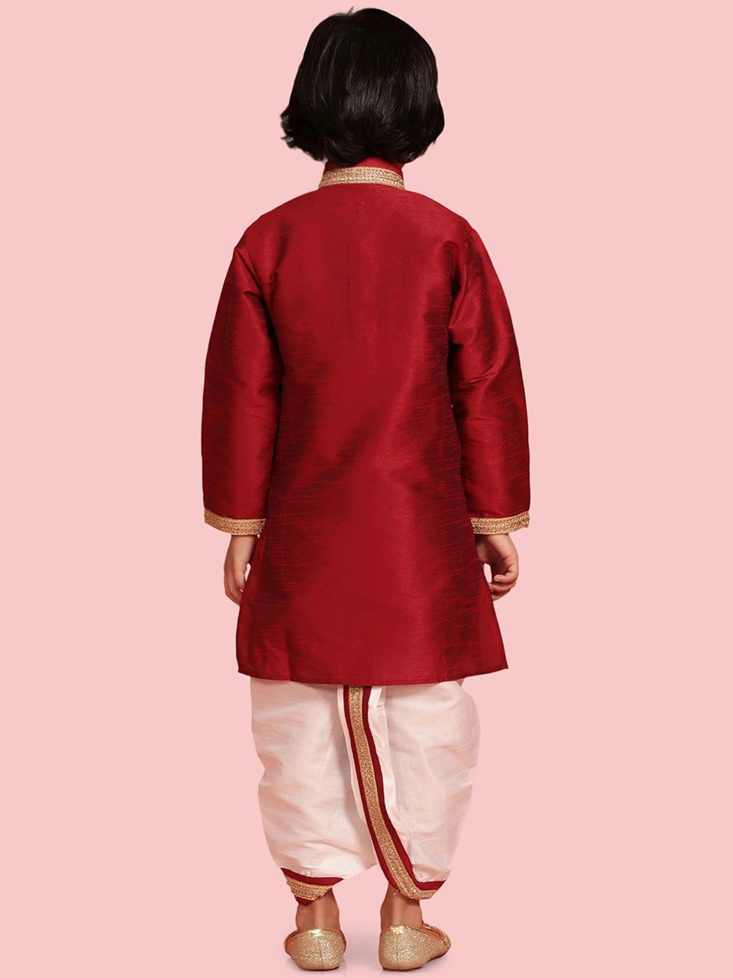 AJ Dezines Kids Maroon & White Embroidered Full Sleeves Kurta Set