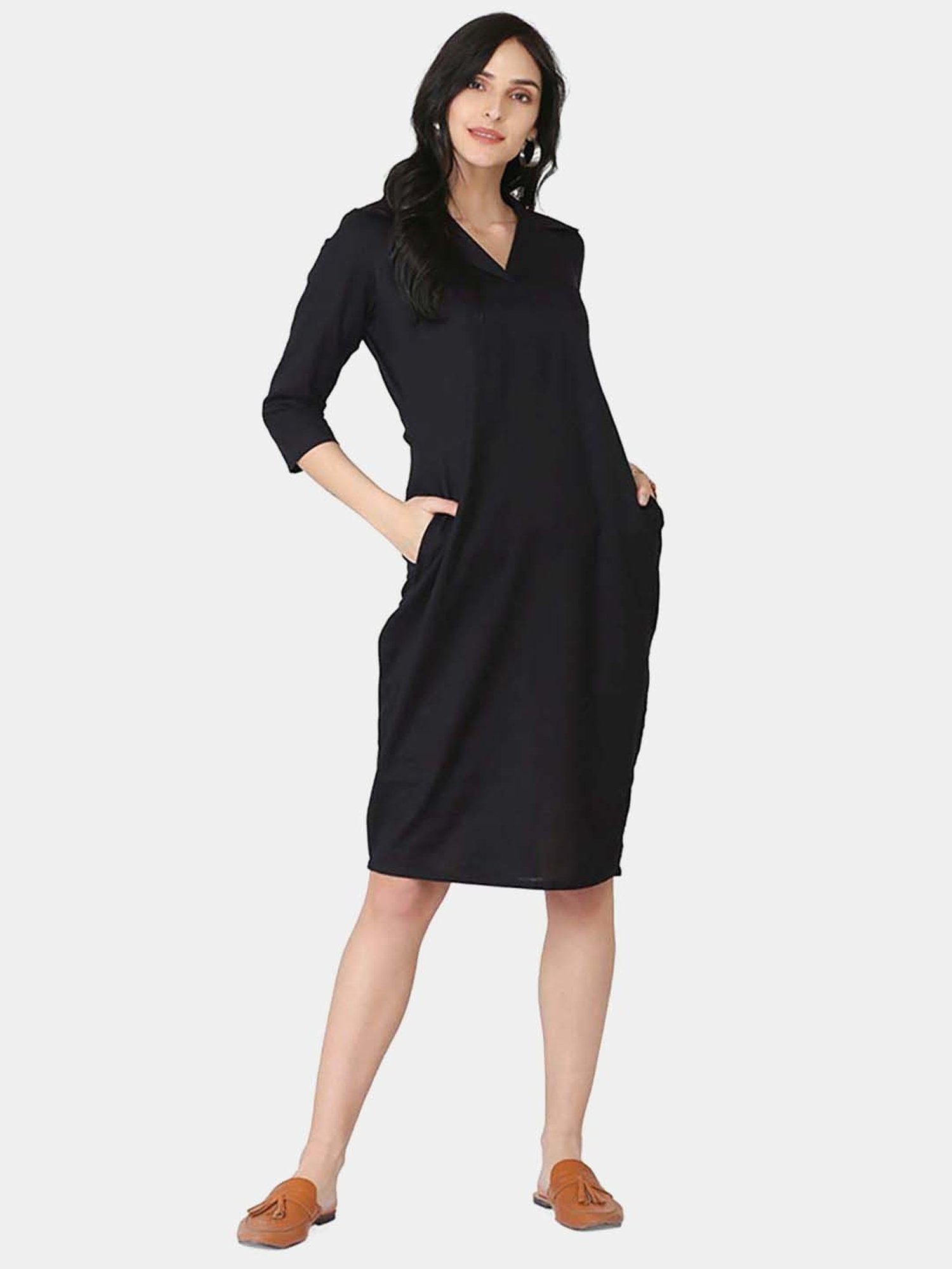 Abhishti Black Cotton A-Line Dress