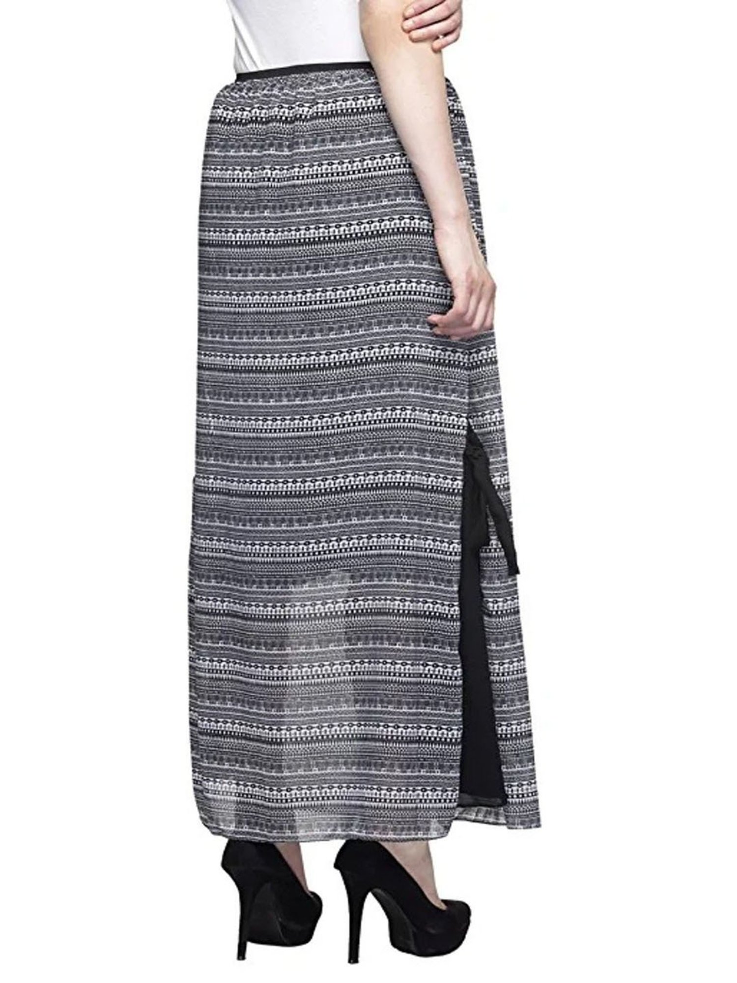 One Femme Black Printed Maxi Skirt