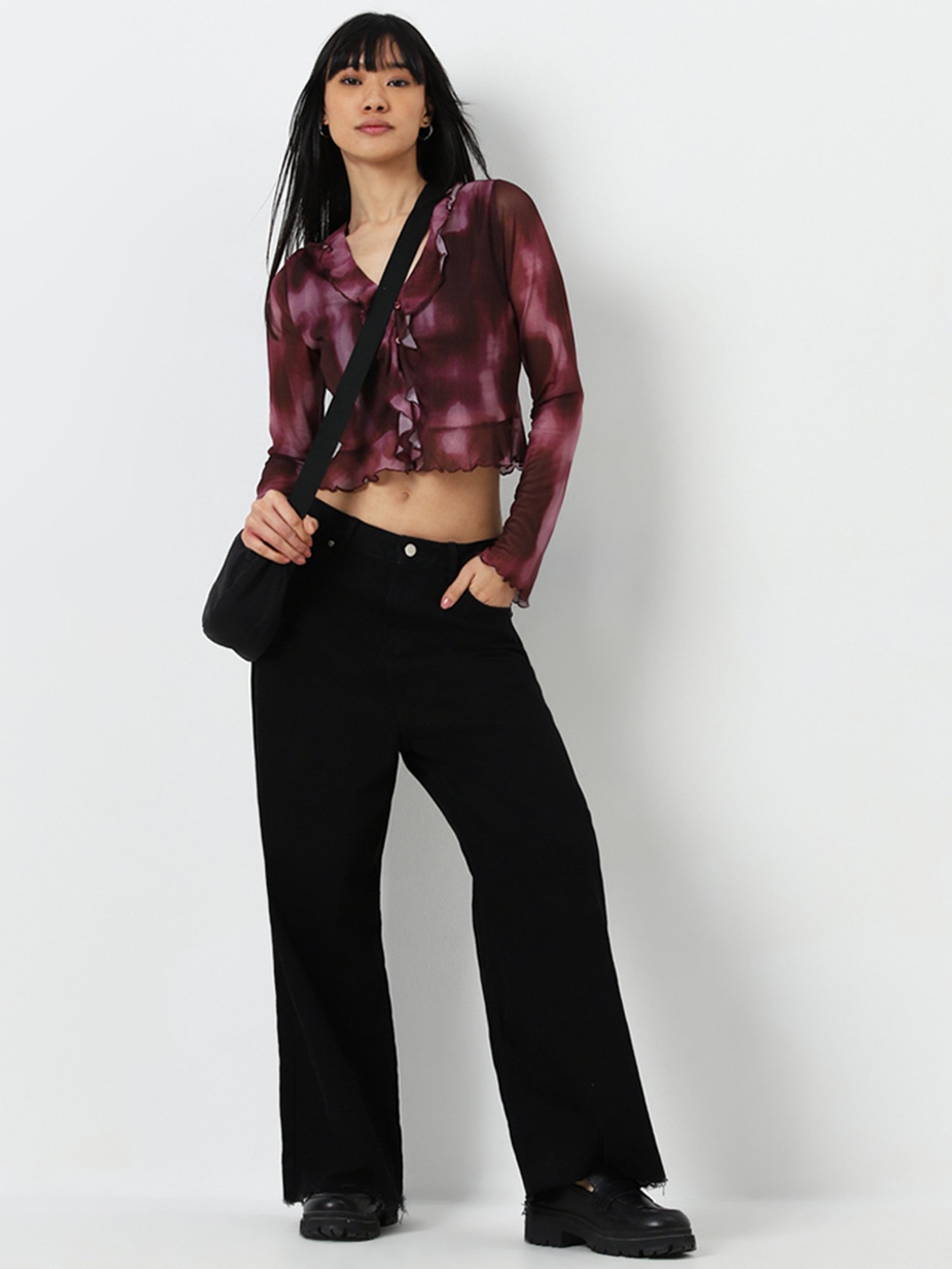 Nuon by Westside Wine Ruffled Mesh Top