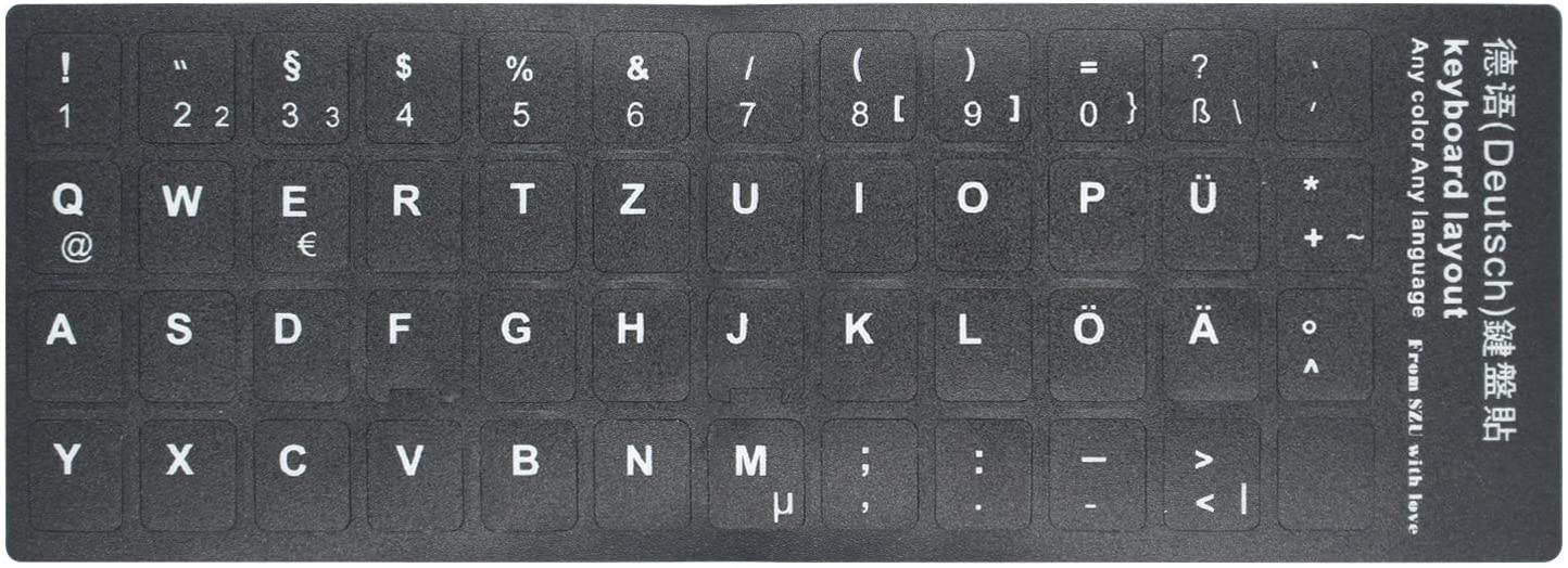 [2PCS Pack] HRH German Keyboard Stickers,PC Keyboard Stickers Black Background with White Lettering for Computer