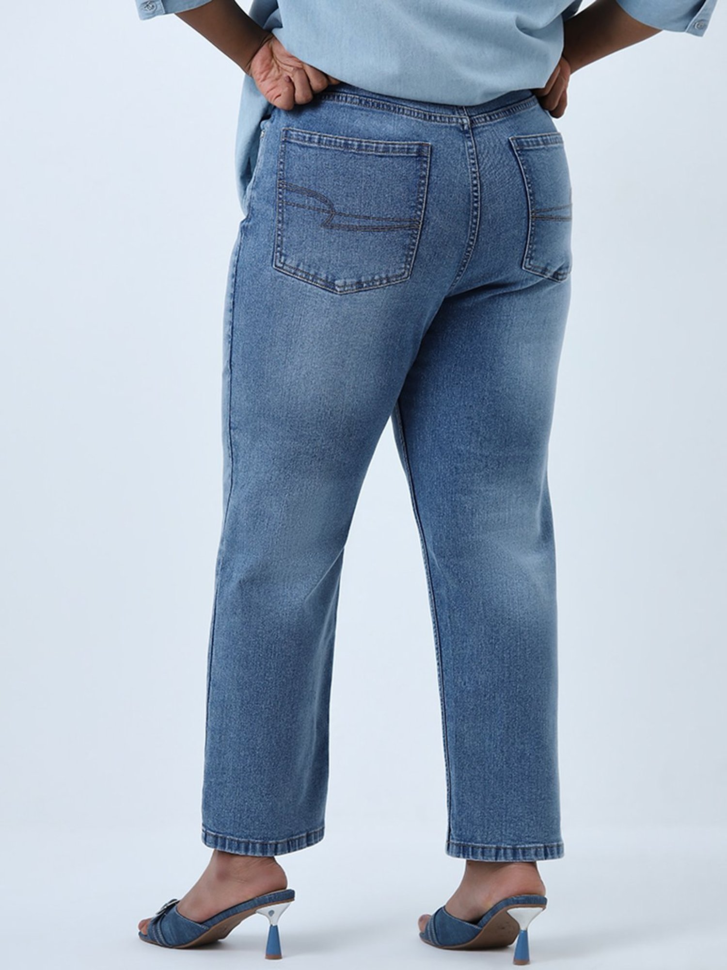 Gia by Westside Blue Enzyme-Wash High-Rise Jeans