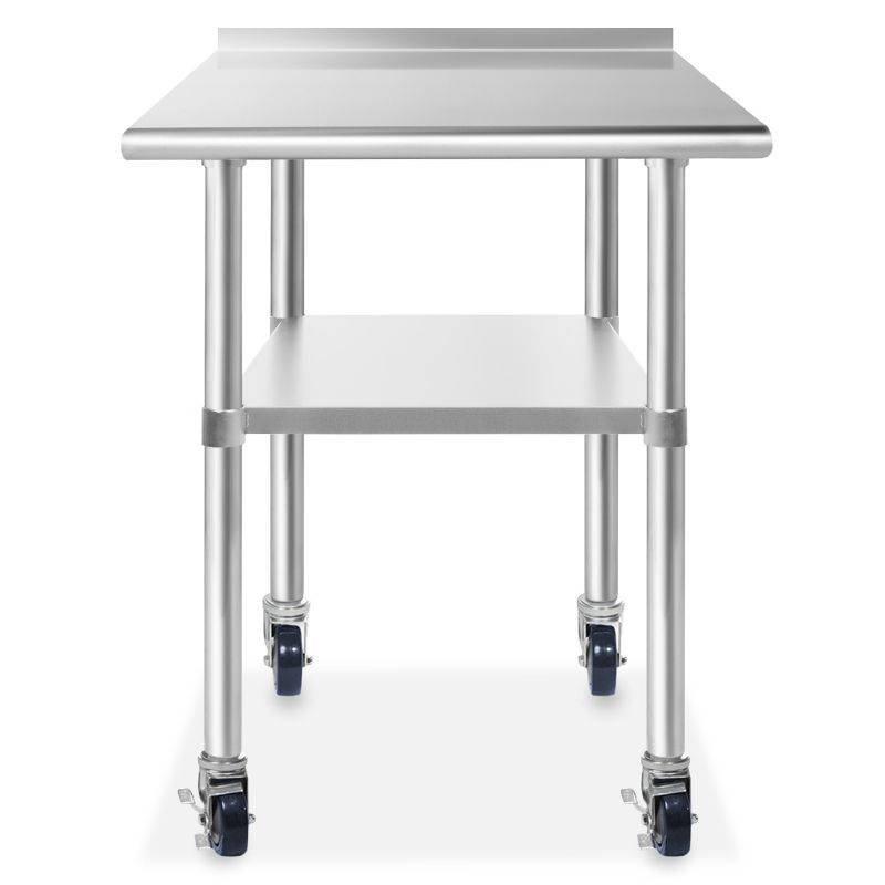GRIDMANN NSF Stainless Steel 36 in. x 24 in. Commercial Kitchen Prep & Work Table w/ Backsplash Plus 4 Casters (Wheels)