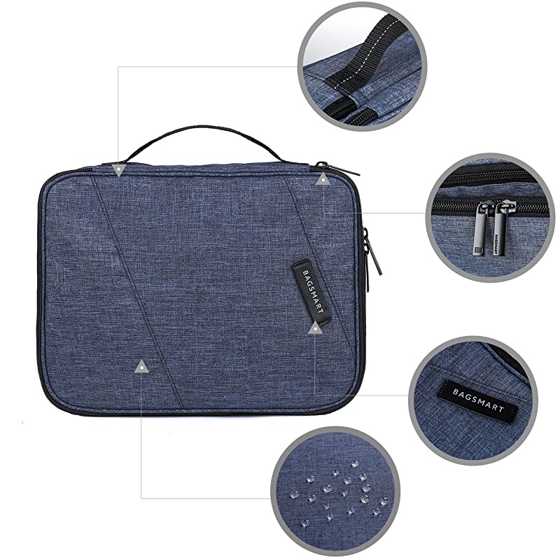 Electronic Organizer Double Layer Travel Cable Organizer Cases Electronics Accessories Storage Bag for 105 Inch iPad Pro iPad air Cables Kindle Blue