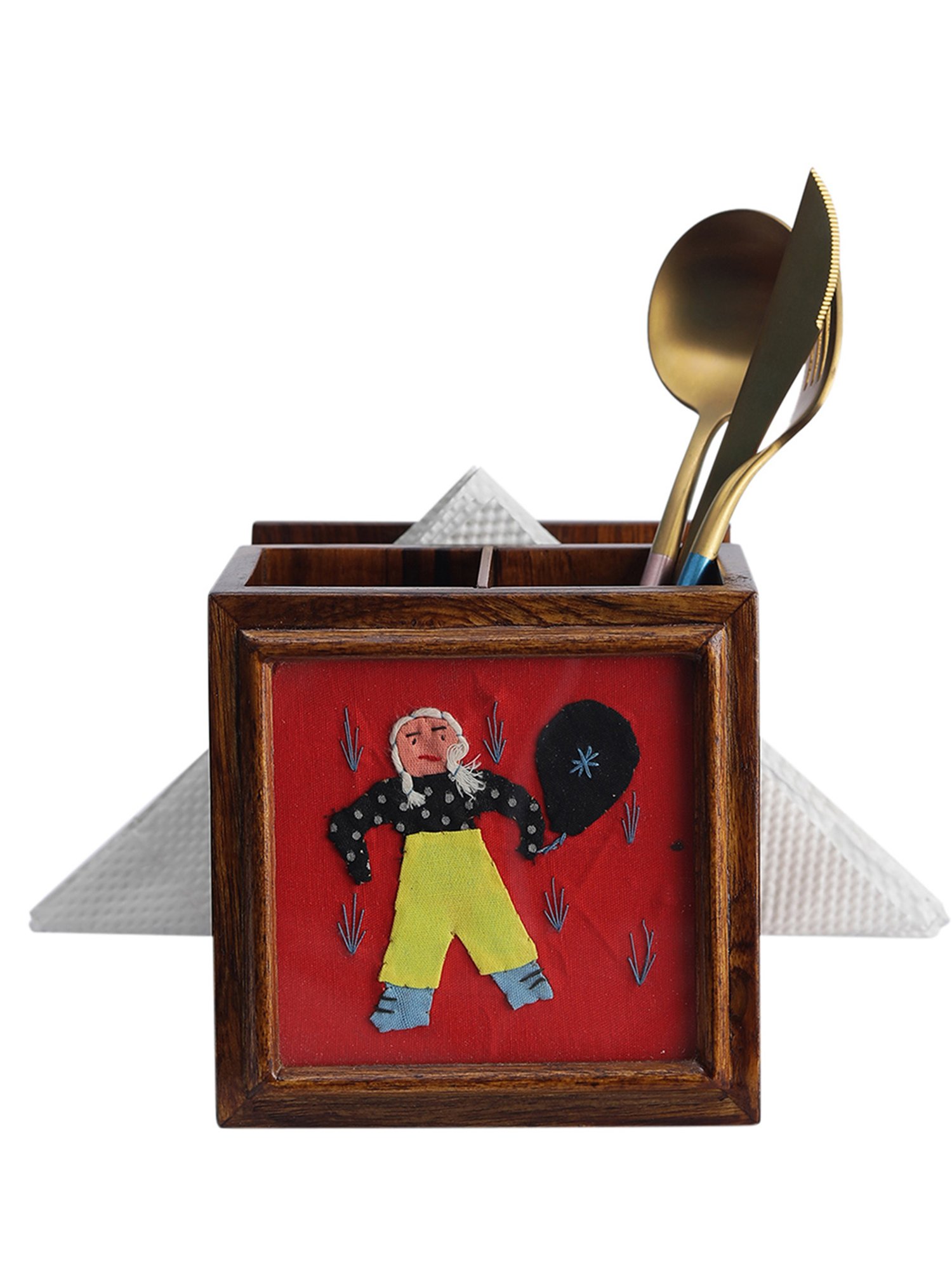 VarEesha Blue Wood Cutlery and Napkin Holder - Set of 1