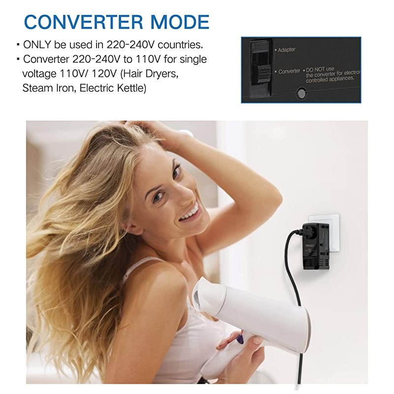 C8 2000W Travel Voltage Converter 220V to 110V for Hair Dryer Steam Iron, 8A Universal Power Adapter with All in One UK/AU/US/EU Worldwide Plug Wall Charger for Laptop MacBook Camera Cell Phone