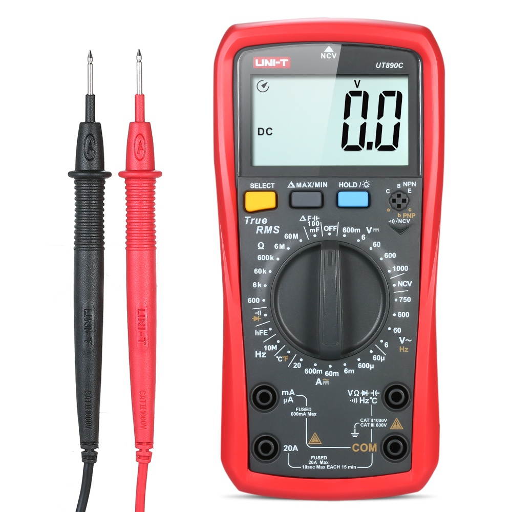 UNI-T UT890C Digital Multimeter True RMS Handheld Mini Universal Meter AC DC Voltmeter Ammeter High Accuracy Measure AC/DC Voltage Current Resistance Capacitance Frequency Temperature Diode Tester