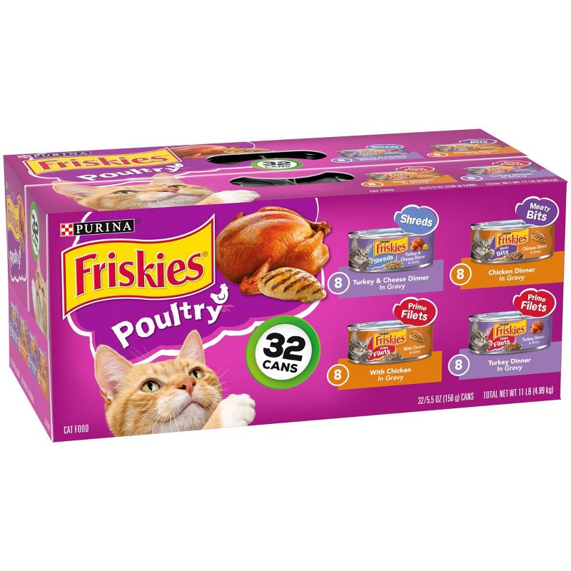 Purina Friskies Shreds, Meaty Bits & Prime Filets Poultry Wet Cat Food - 5.5oz/32ct Variety Pack