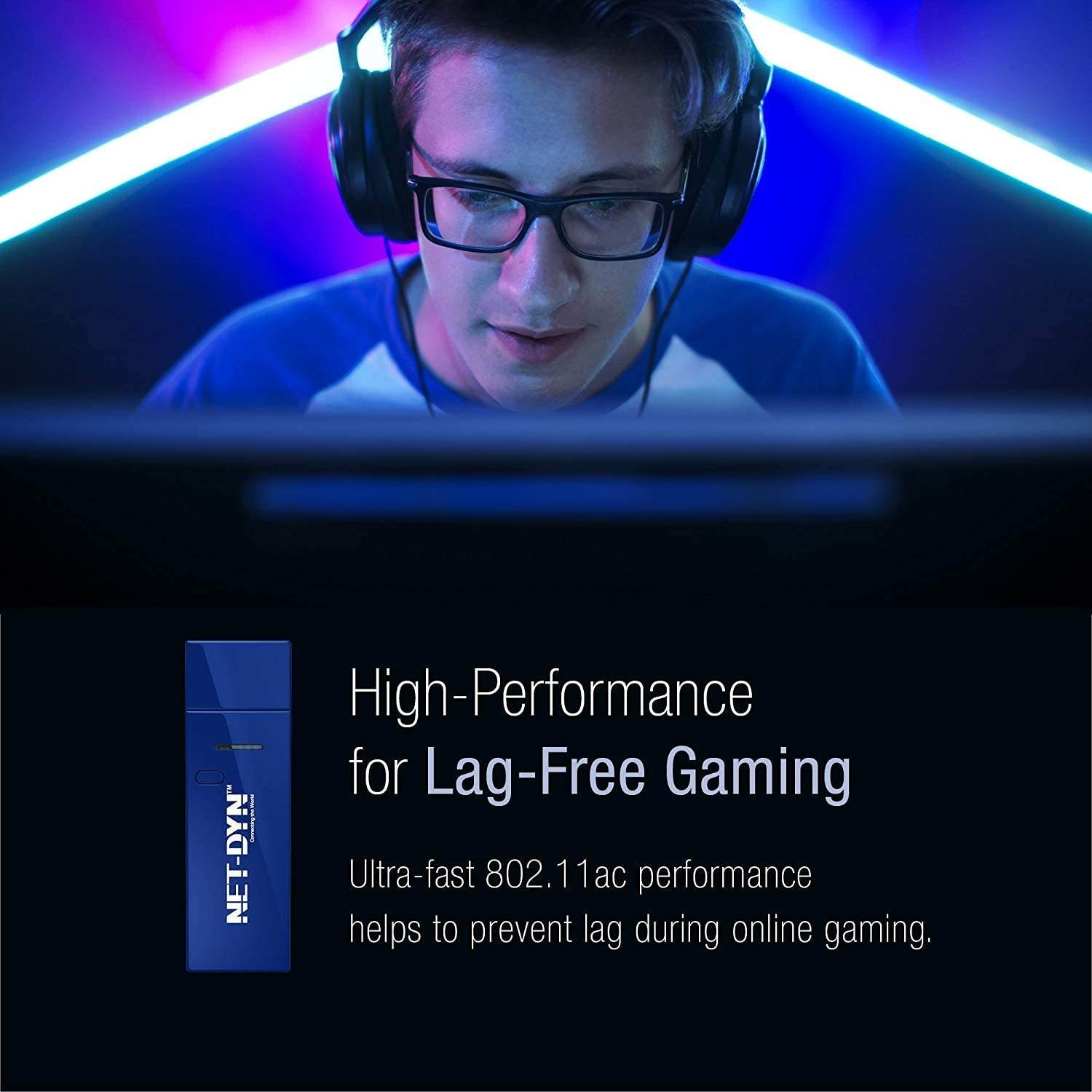 NET-DYN USB Wireless WiFi AdapterAC1200 Dual Band 5GHz and 2.4GHZ (867Mbps/300Mbps) Super Strength So You Can Say Bye to Buffering for PC or Mac for Desktop or Laptop