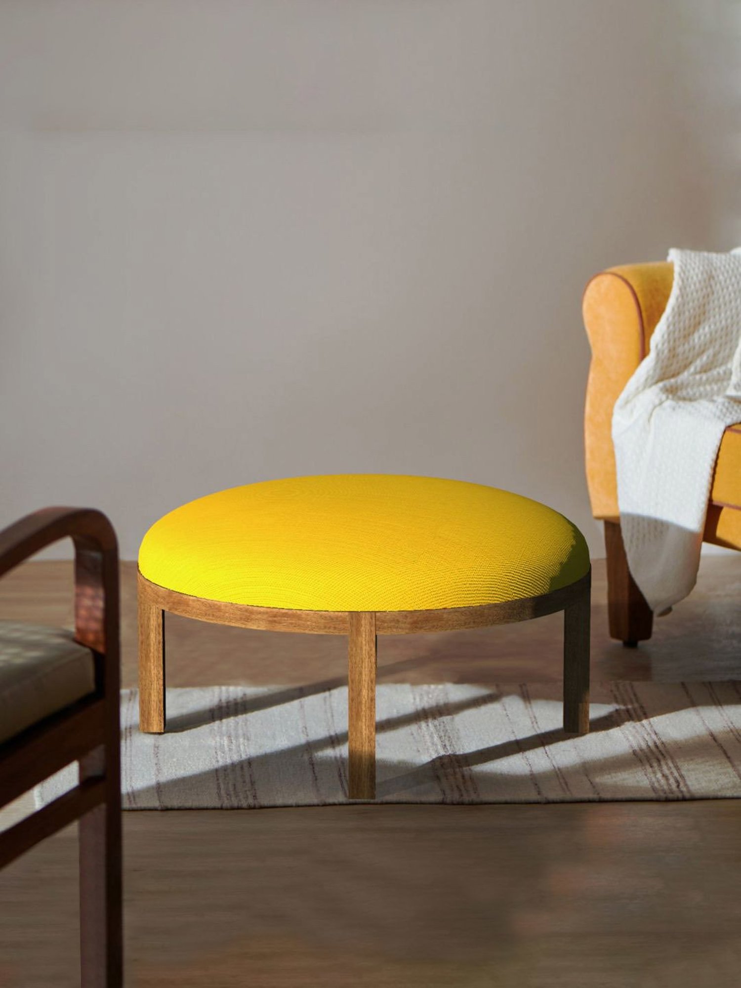 Chumbak Bohemian Sahara Mustard Sheesham Wood Ottoman