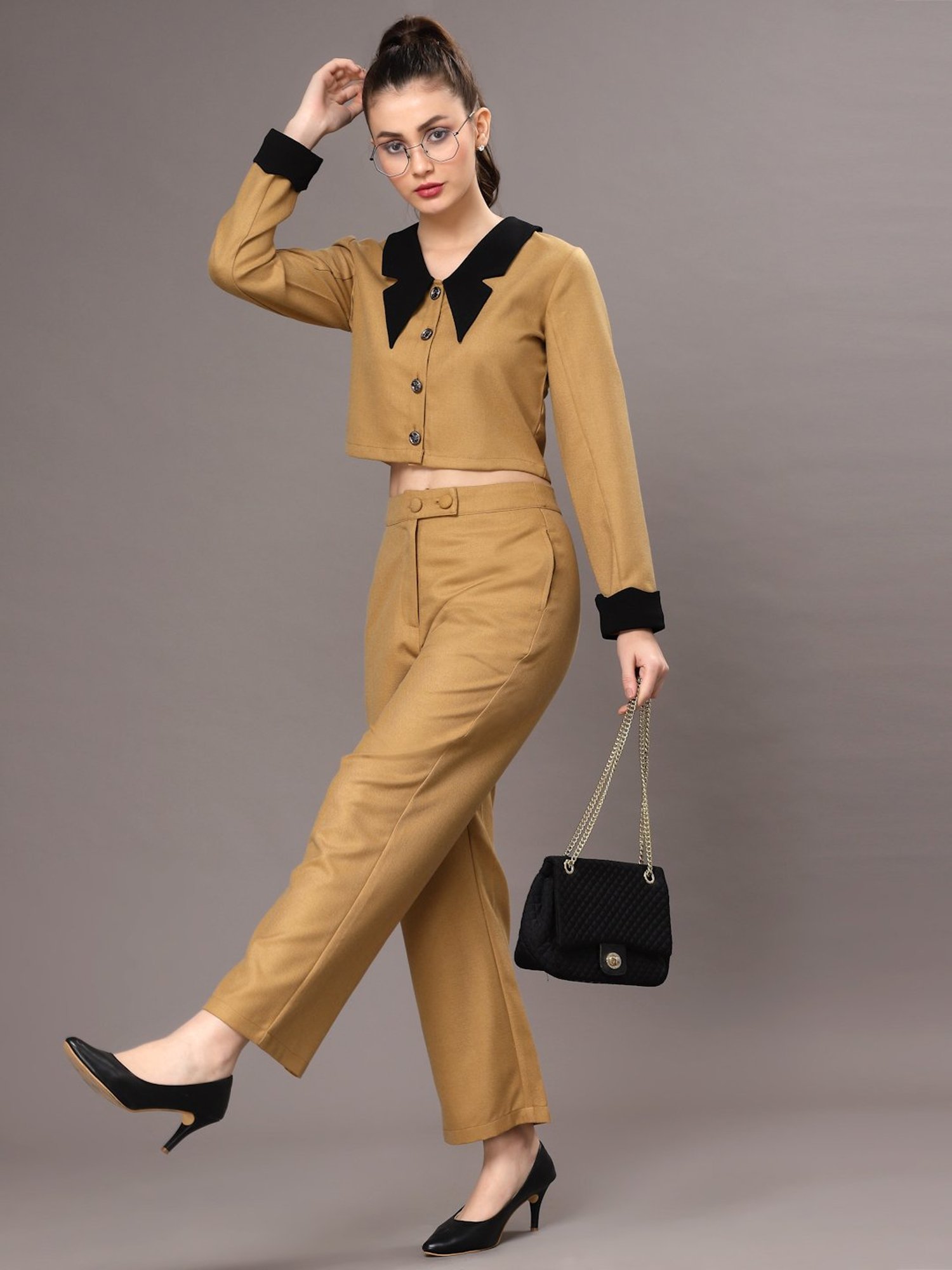 KASSUALLY Mustard Relaxed Fit Crop Shirt