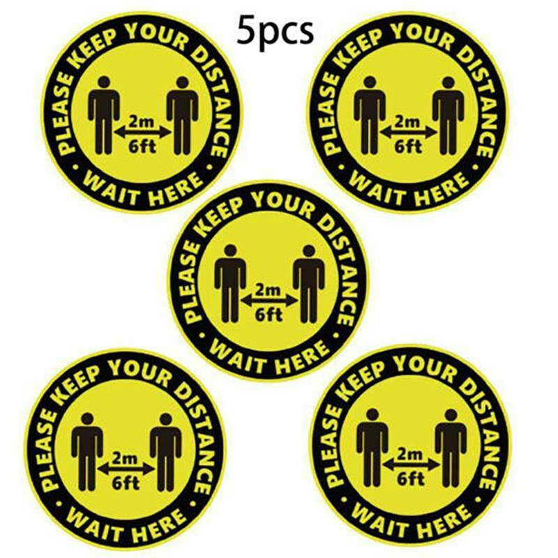 5PCS Social Distancing Floor Decals Stickers 6 Feet Apart Sticker Please Keep Your Distance Sign Sticker Wait Here Floor Sticker Safety Signs