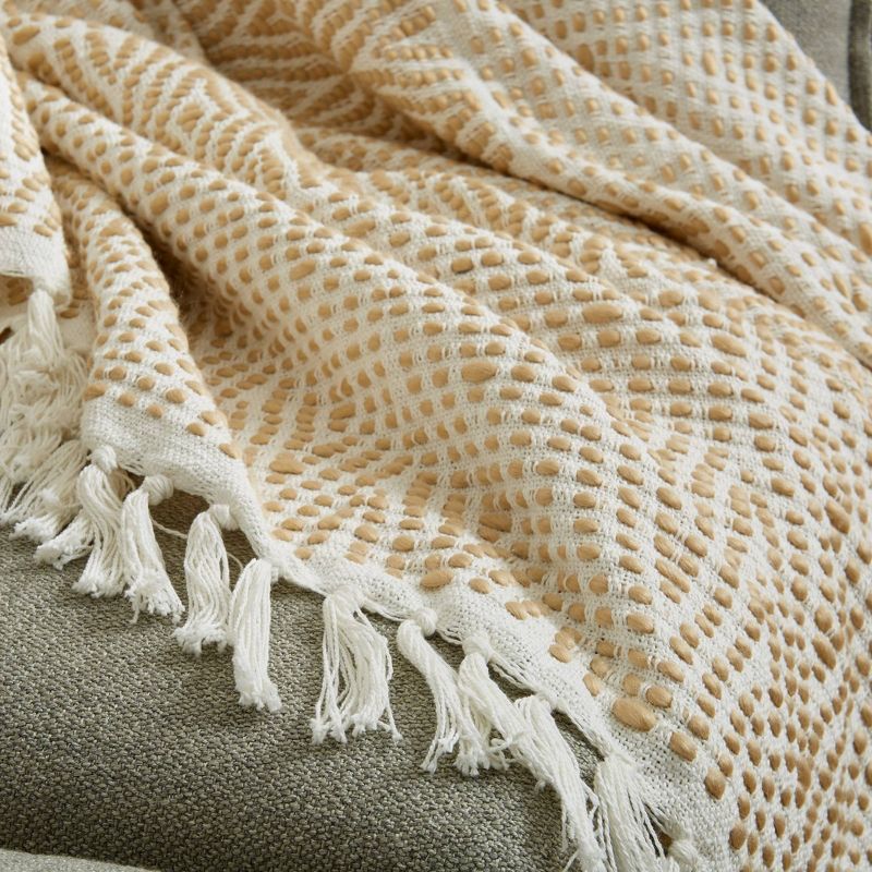 50"x60" Solid Throw Blanket with Fringe Natural/Ochre - Patina Vie