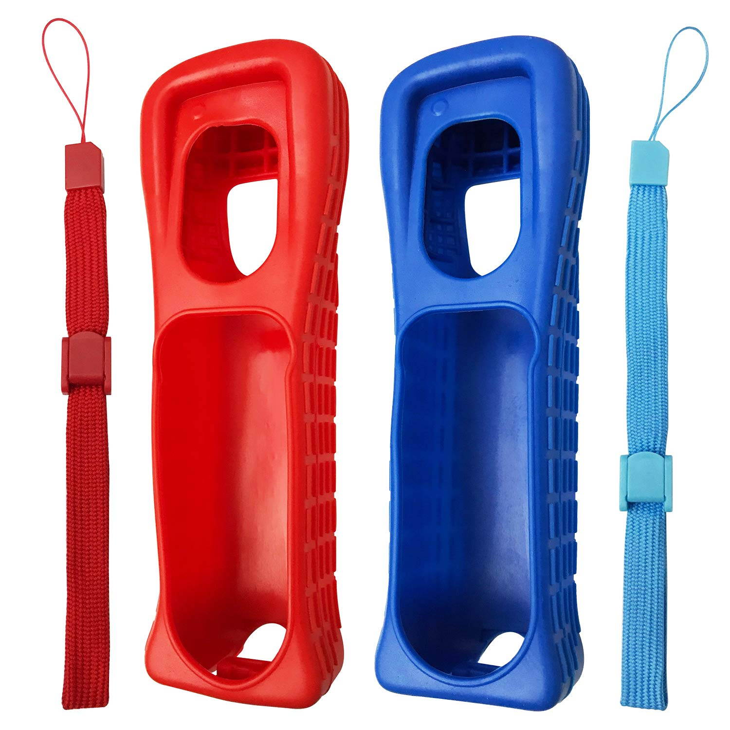 Jadebones 2X Silicone Skin Case Cover with Wrist Strap for Nintendo Wii Remote Controller (Red+Blue)