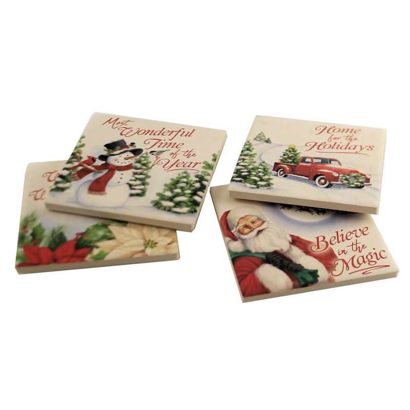 Tabletop 4.0" Christmas Wonder Coasters Snowman Truck Santa Cardinal Carson Home Accents  -  Coasters